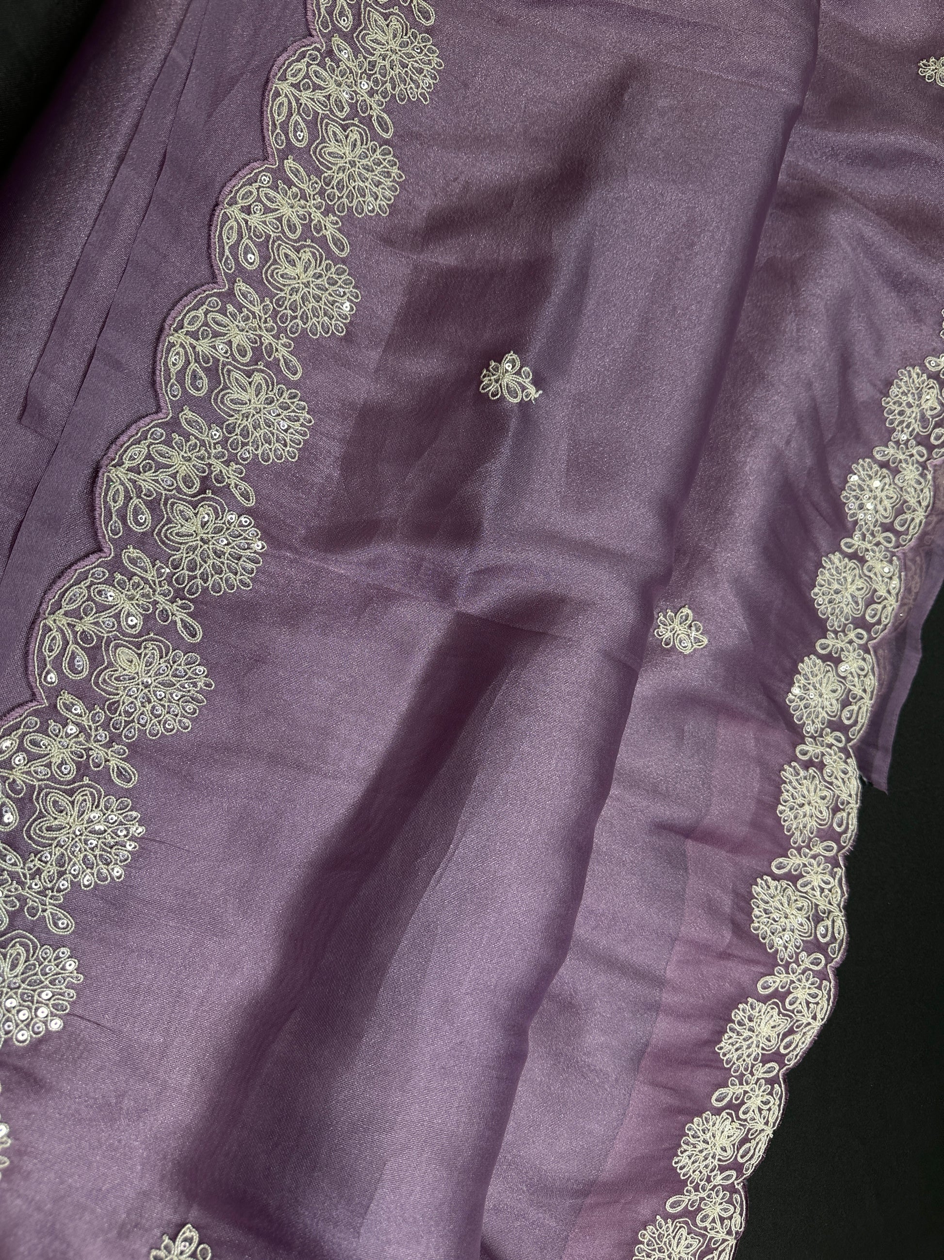 Designer Tissue Organza Purple Lavender Saree with Pearl Embroidery - 
