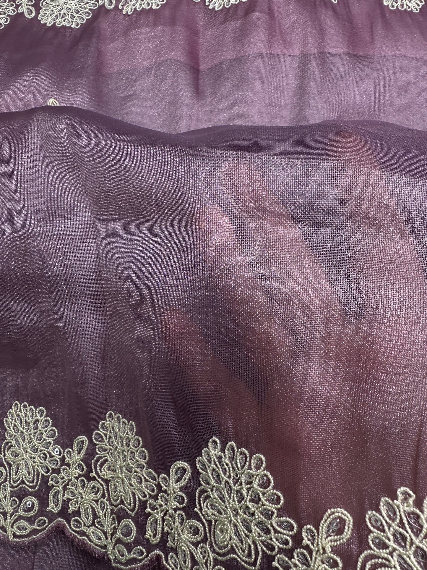 Designer Tissue Organza Purple Lavender Saree with Pearl Embroidery - 
