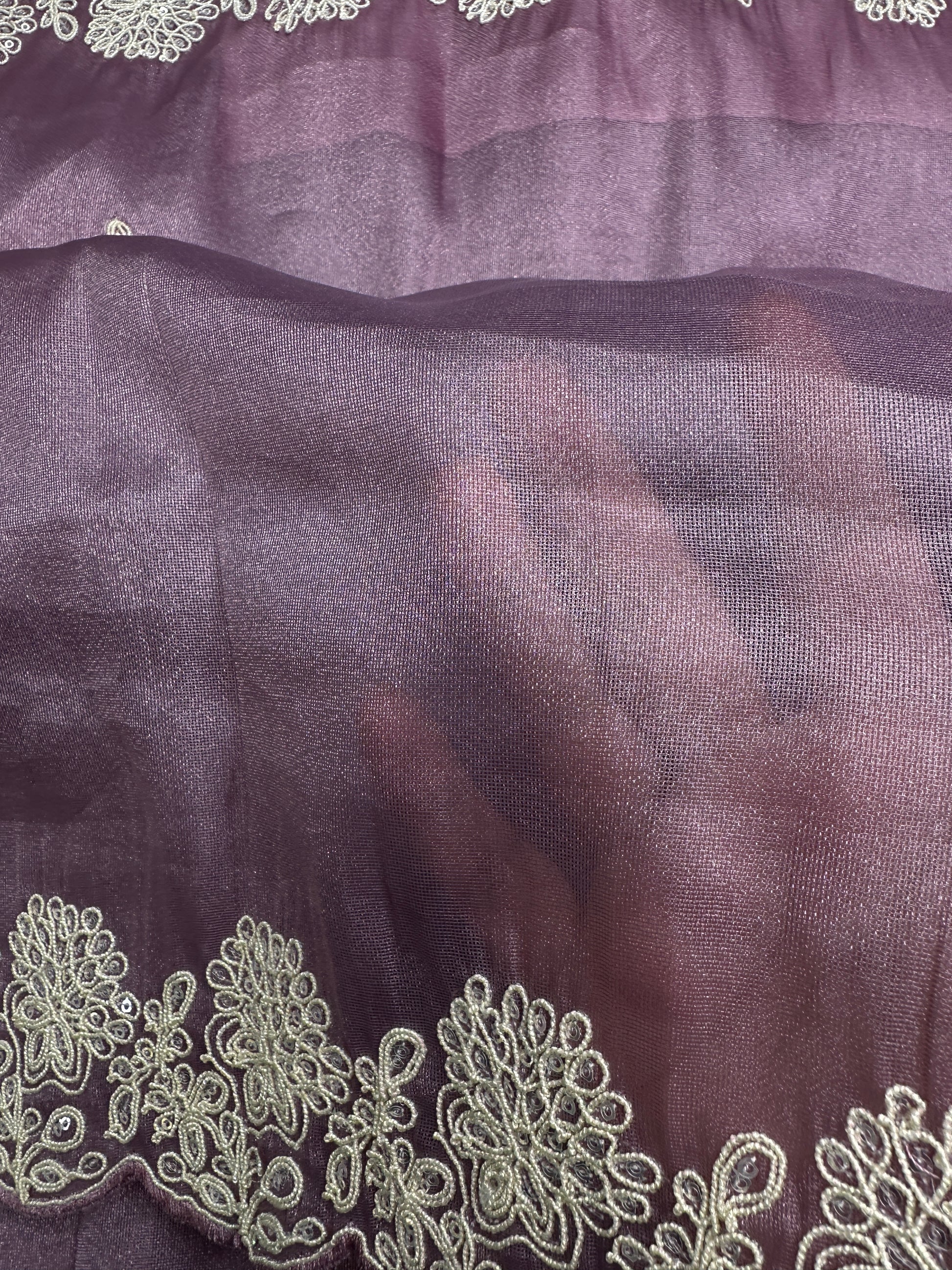 Designer Tissue Organza Purple Lavender Saree with Pearl Embroidery - 