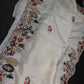Designer Crepe Organza White Red Saree with Pearl Hand Embroidery - 