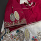 Designer Crepe Organza White Red Saree with Pearl Hand Embroidery - 