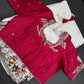 Designer Crepe Organza White Red Saree with Pearl Hand Embroidery - 