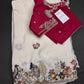 Designer Crepe Organza White Red Saree with Pearl Hand Embroidery - 
