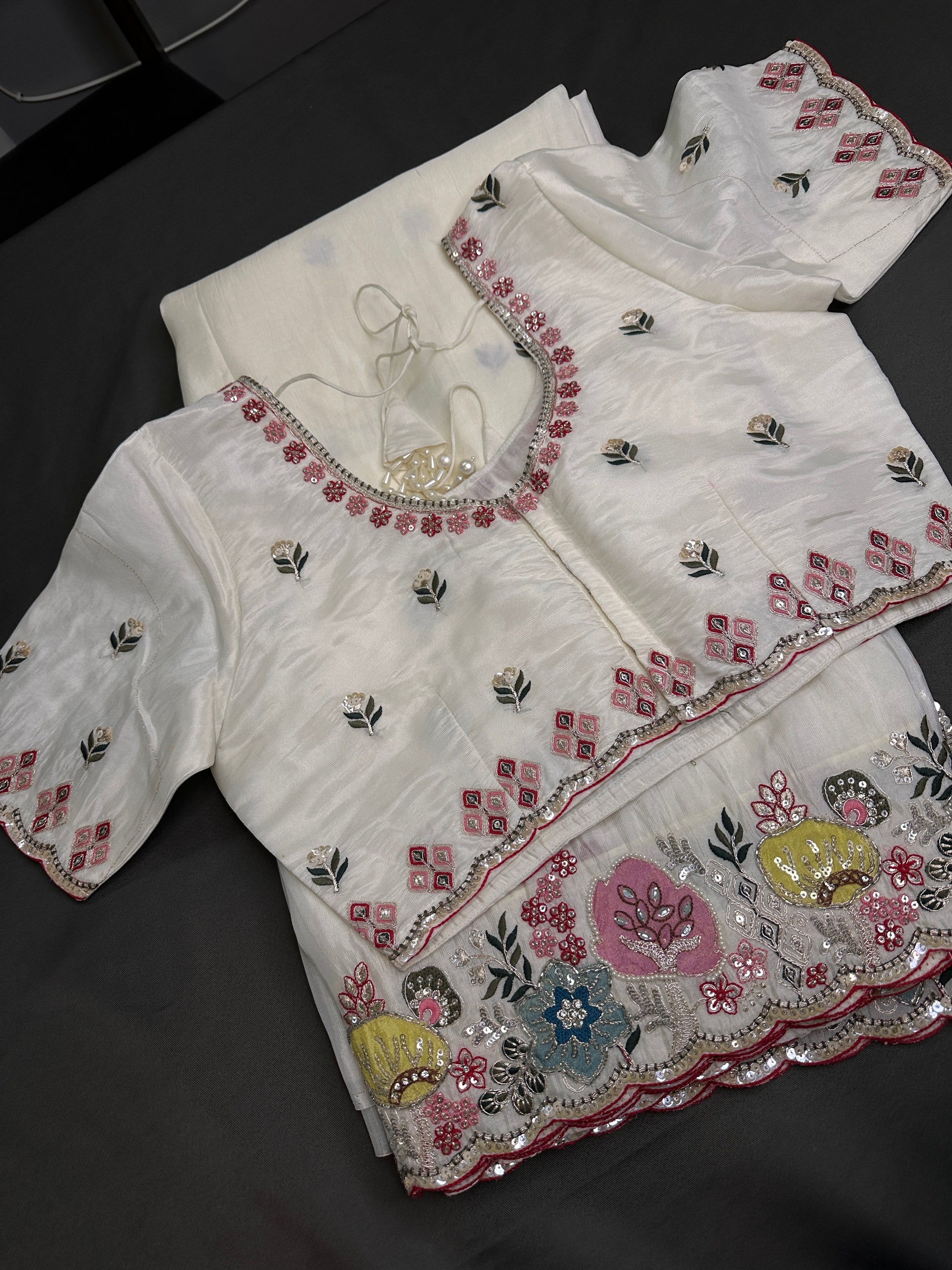 Designer Tissue Organza White Saree with Pearl Embroidery - 