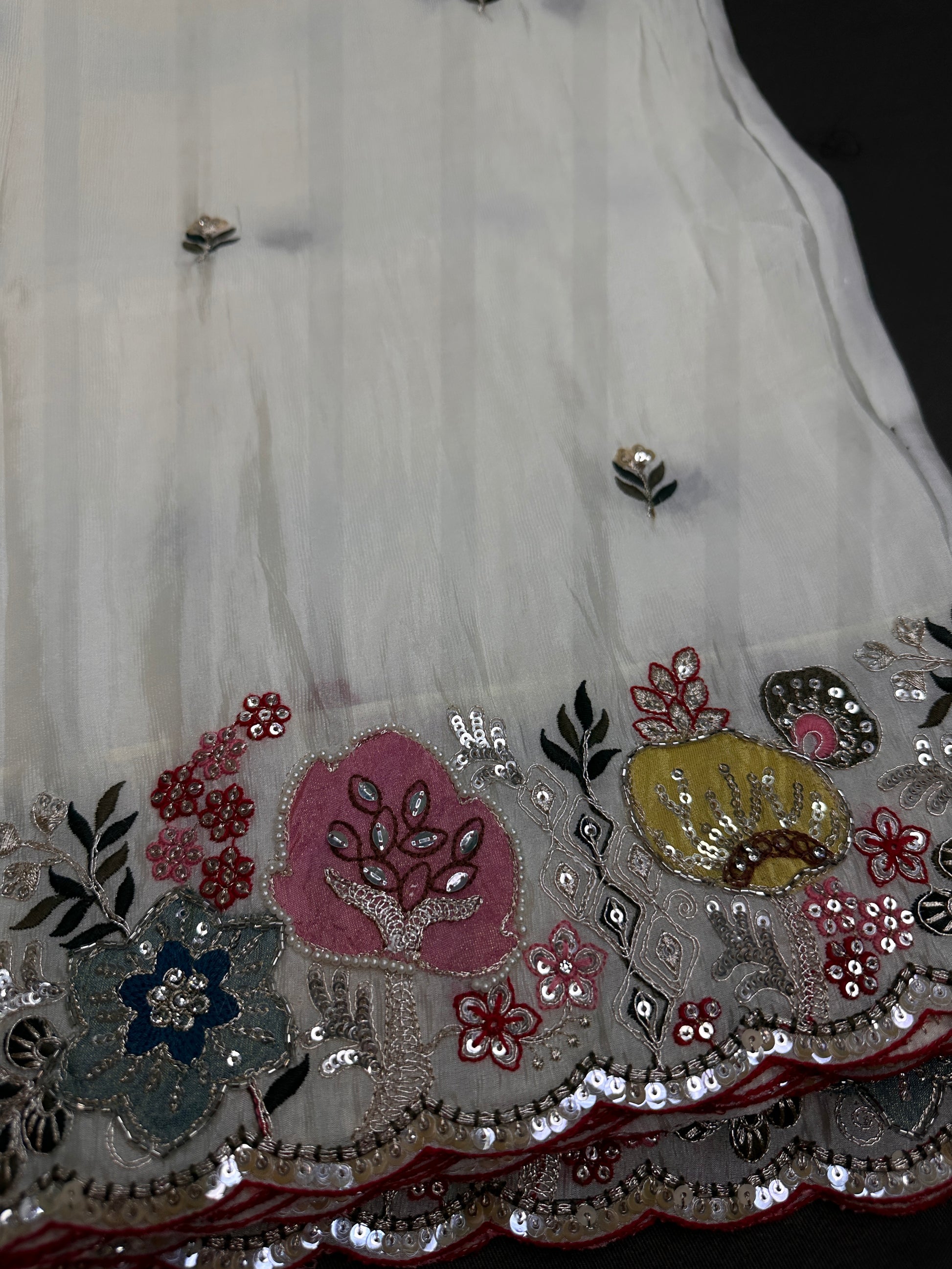 Designer Tissue Organza White Saree with Pearl Embroidery - 