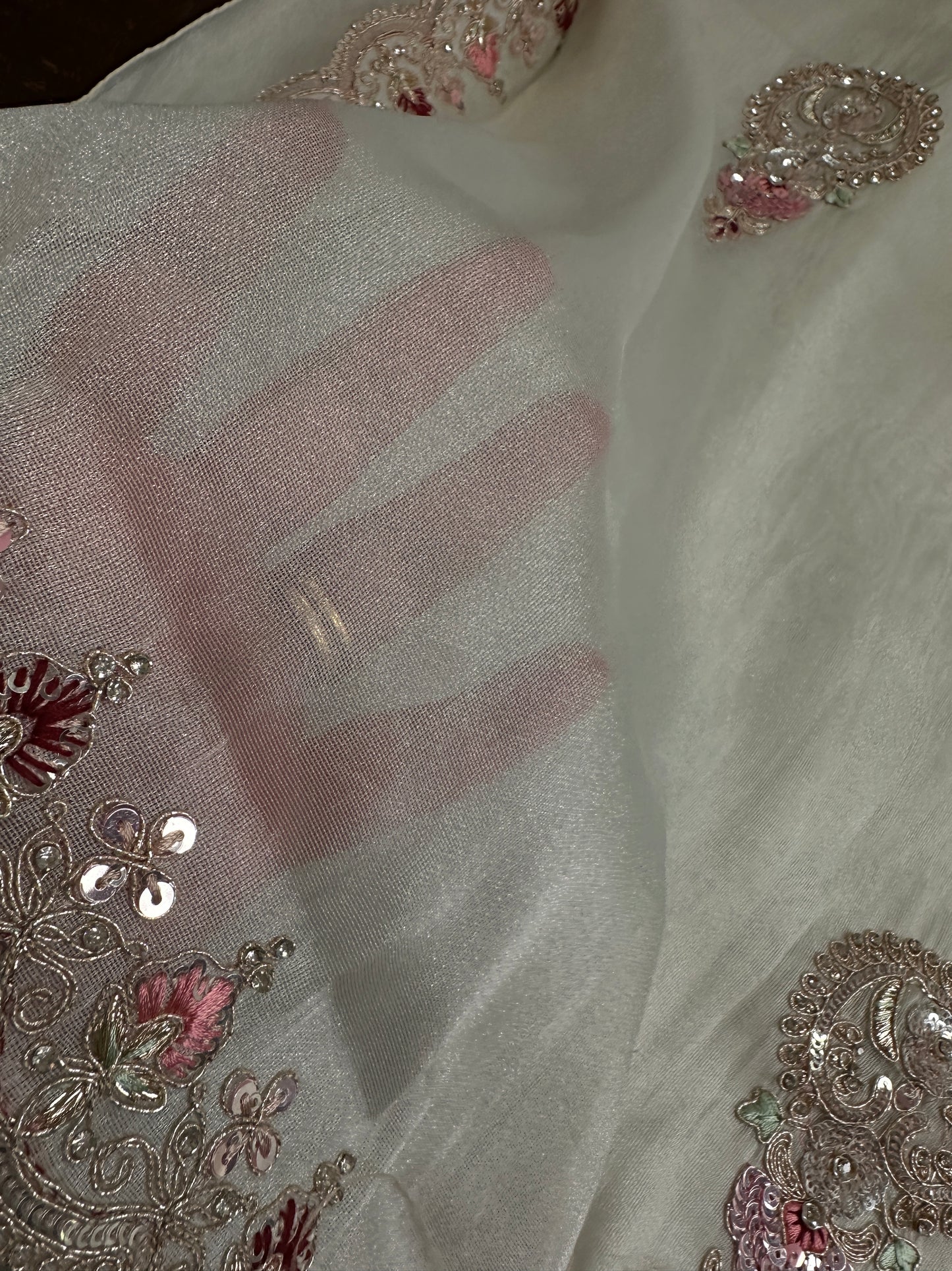Designer Tissue Organza White Hand  Embroidery Saree - 