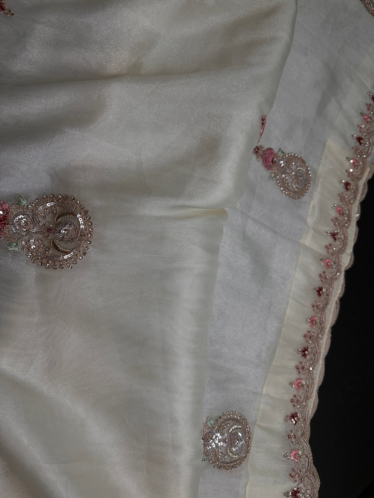 Designer Tissue Organza White Hand  Embroidery Saree - 