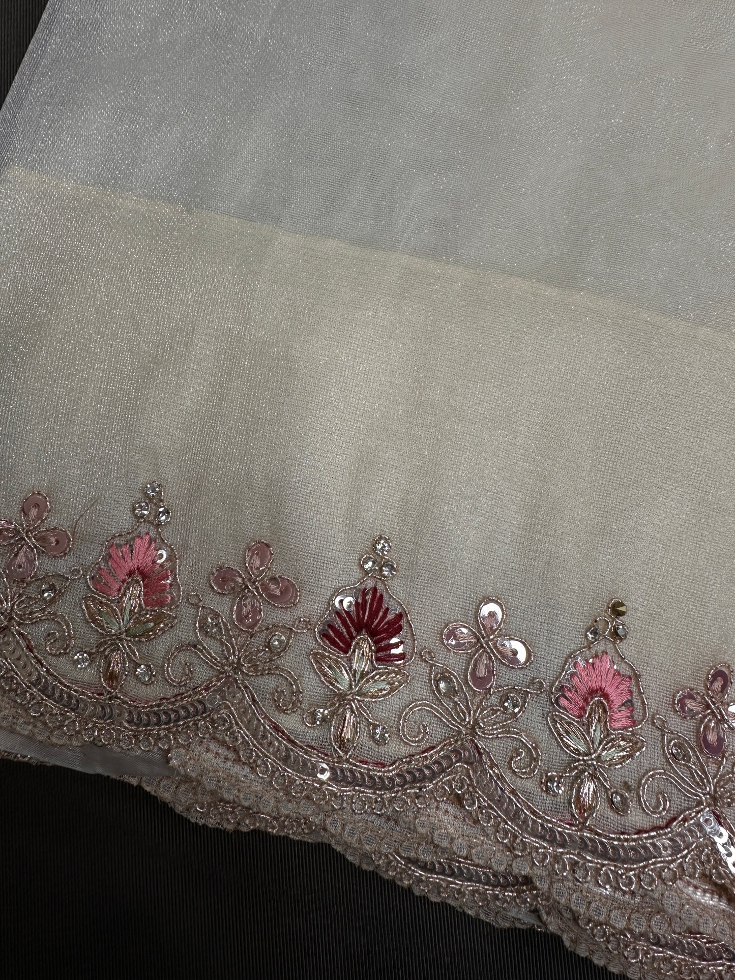 Designer Tissue Organza White Hand  Embroidery Saree - 