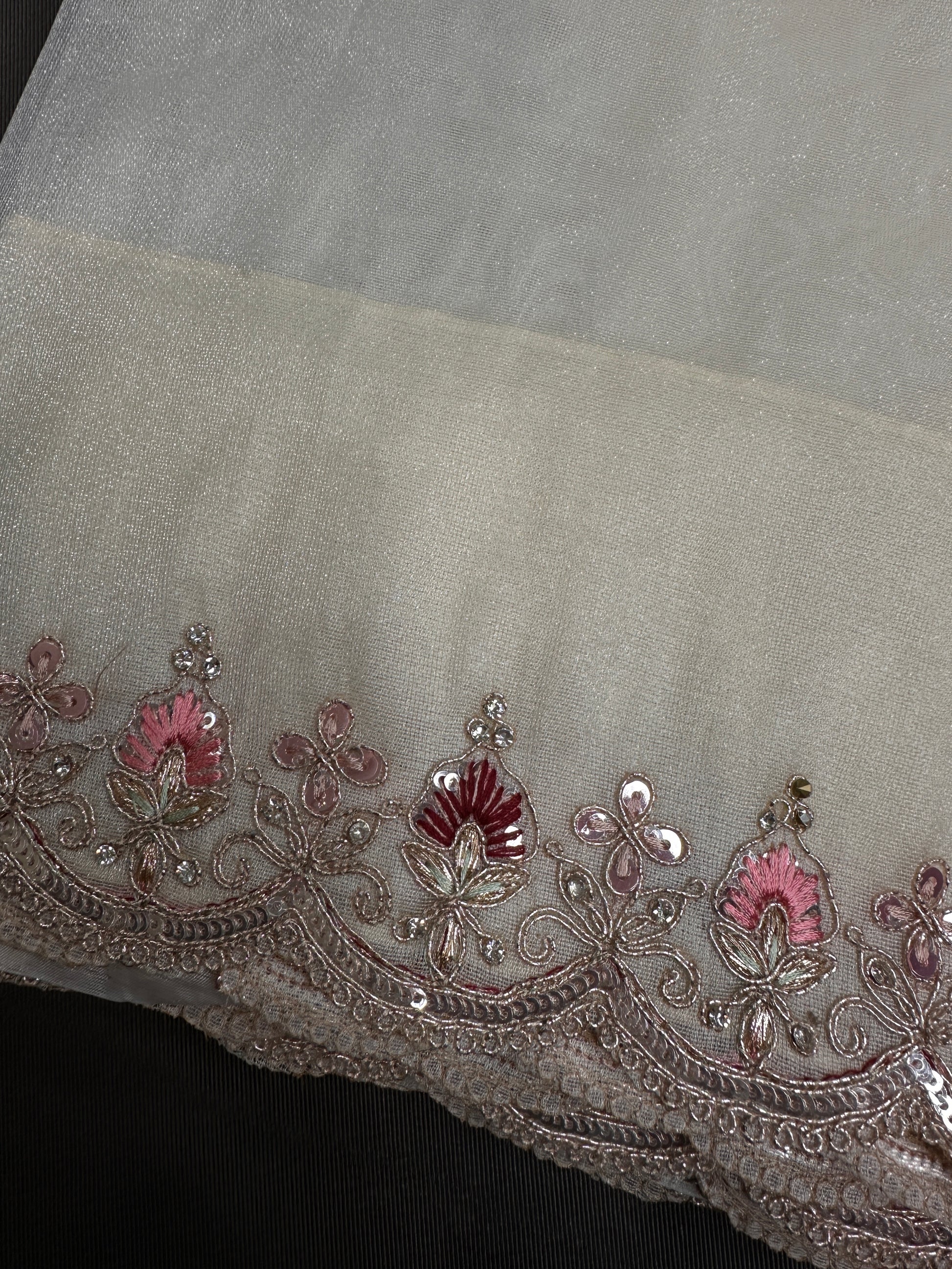 Designer Tissue Organza White Hand  Embroidery Saree - 