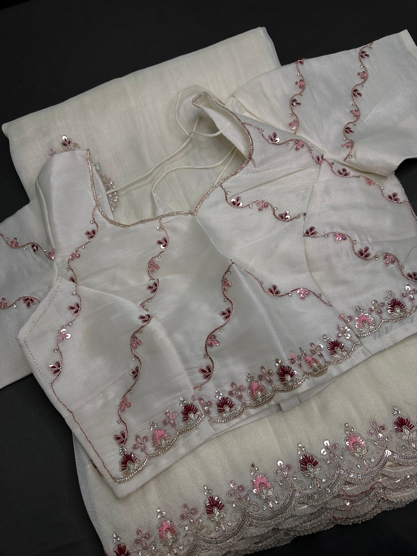 Designer Tissue Organza White Hand  Embroidery Saree - 