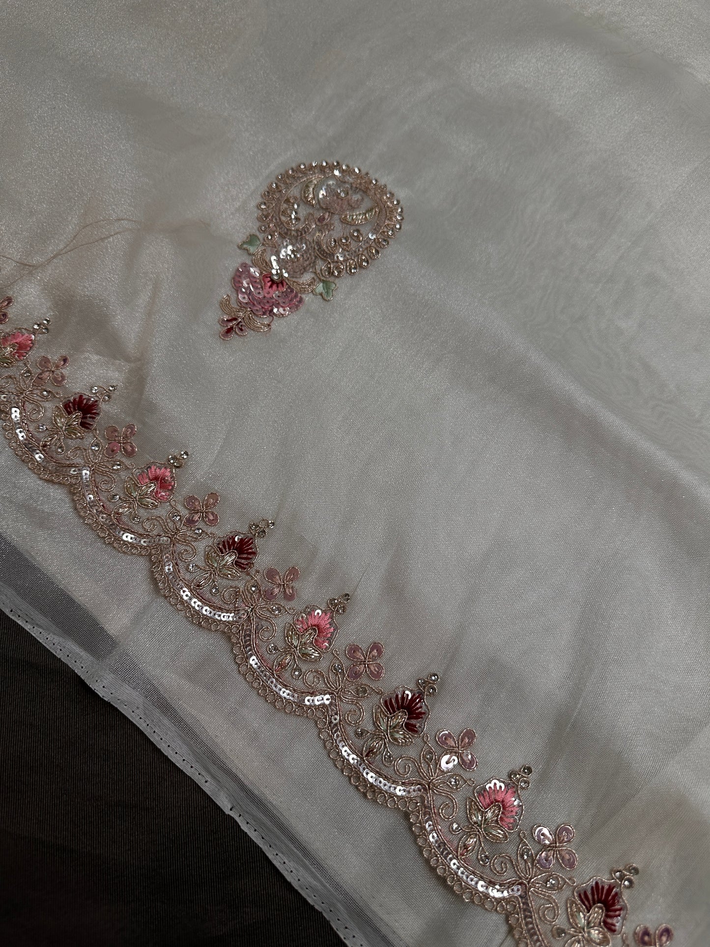 Designer Tissue Organza White Hand  Embroidery Saree - 