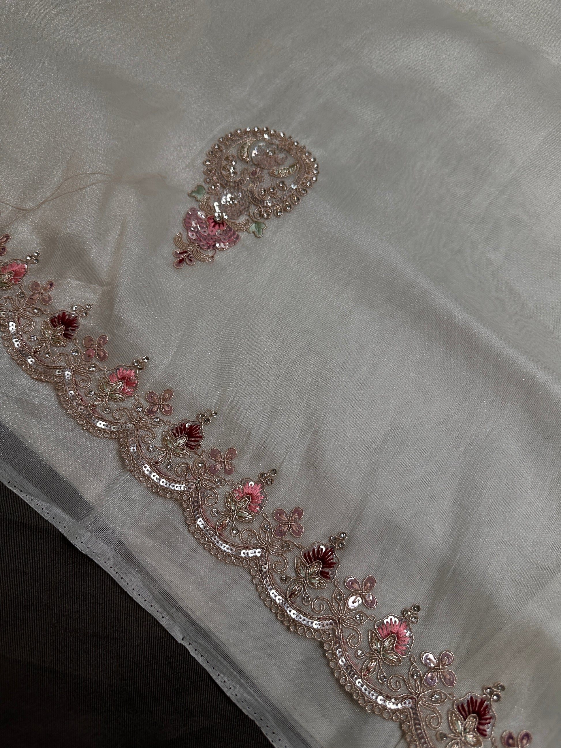 Designer Tissue Organza White Hand  Embroidery Saree - 
