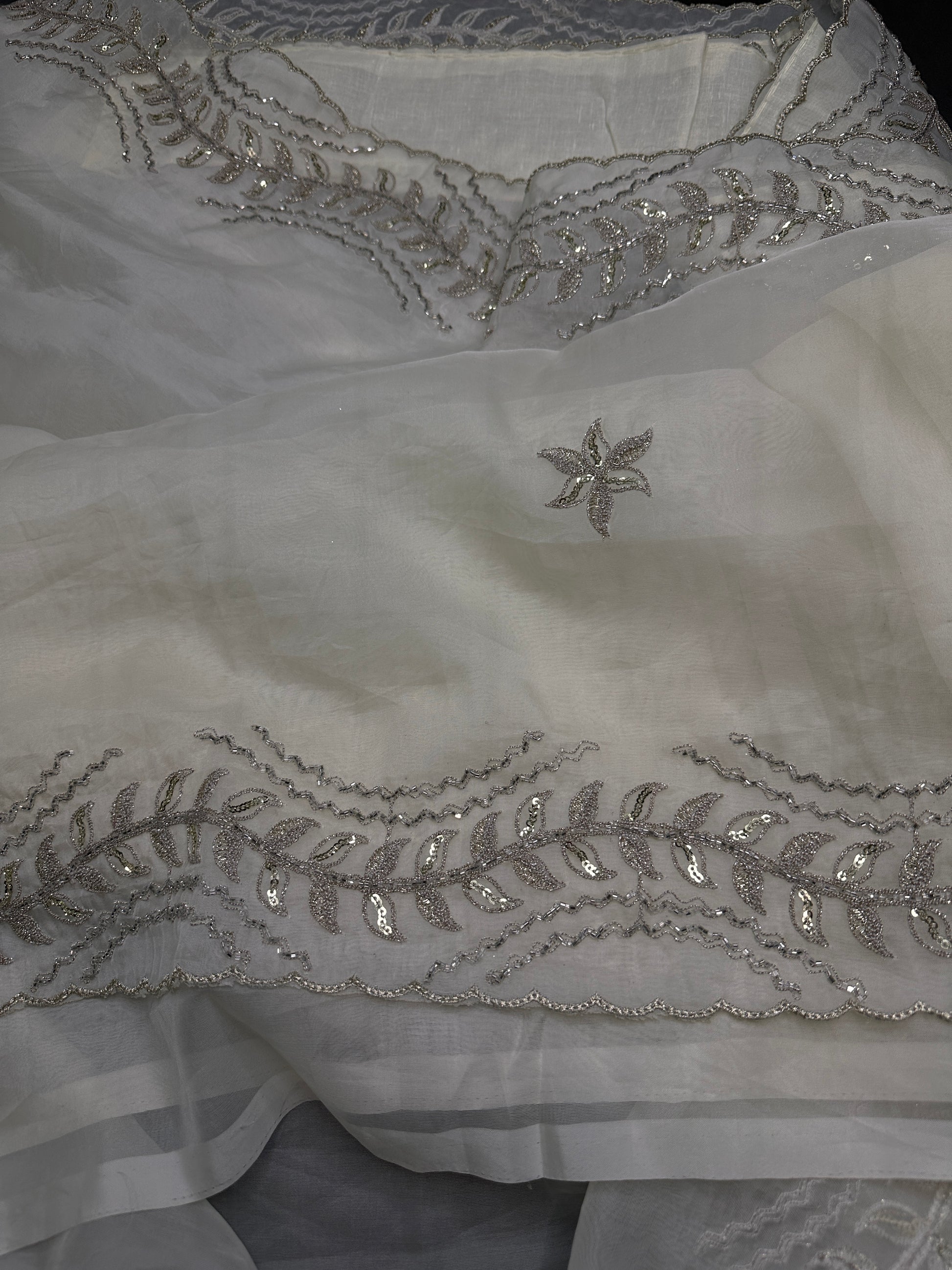 Designer Tissue Organza White Embroidery Saree - 