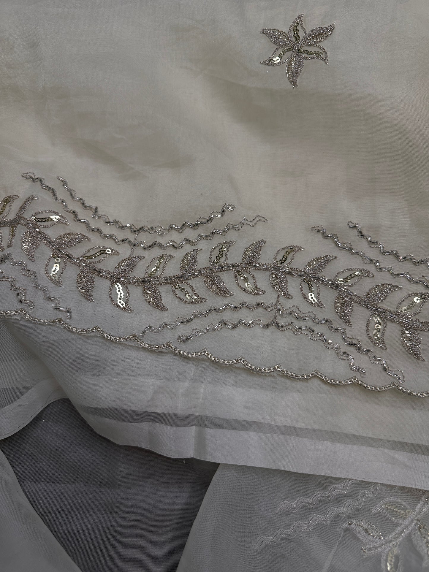 Designer Tissue Organza White Embroidery Saree - 