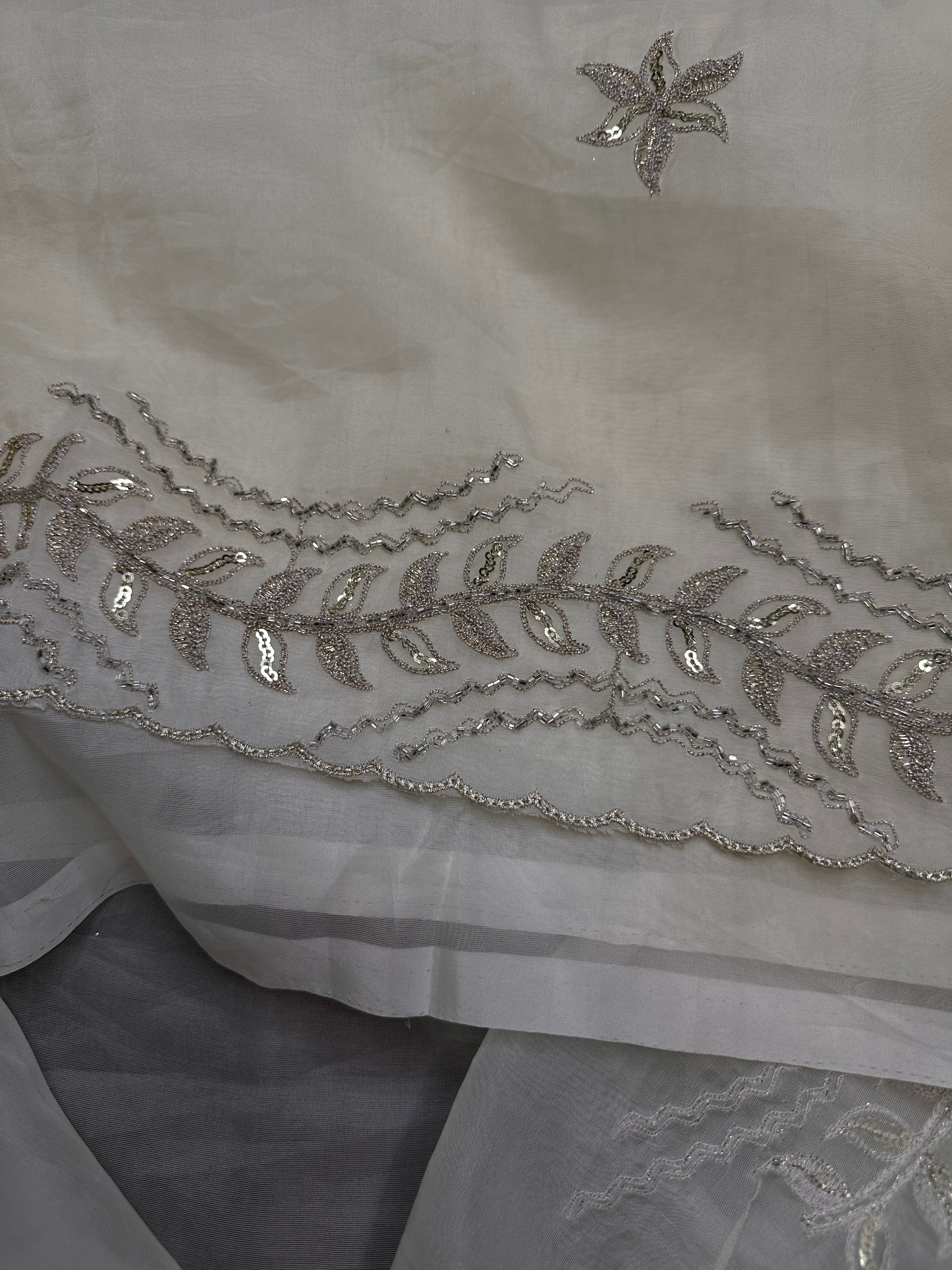 Designer Tissue Organza White Embroidery Saree - 