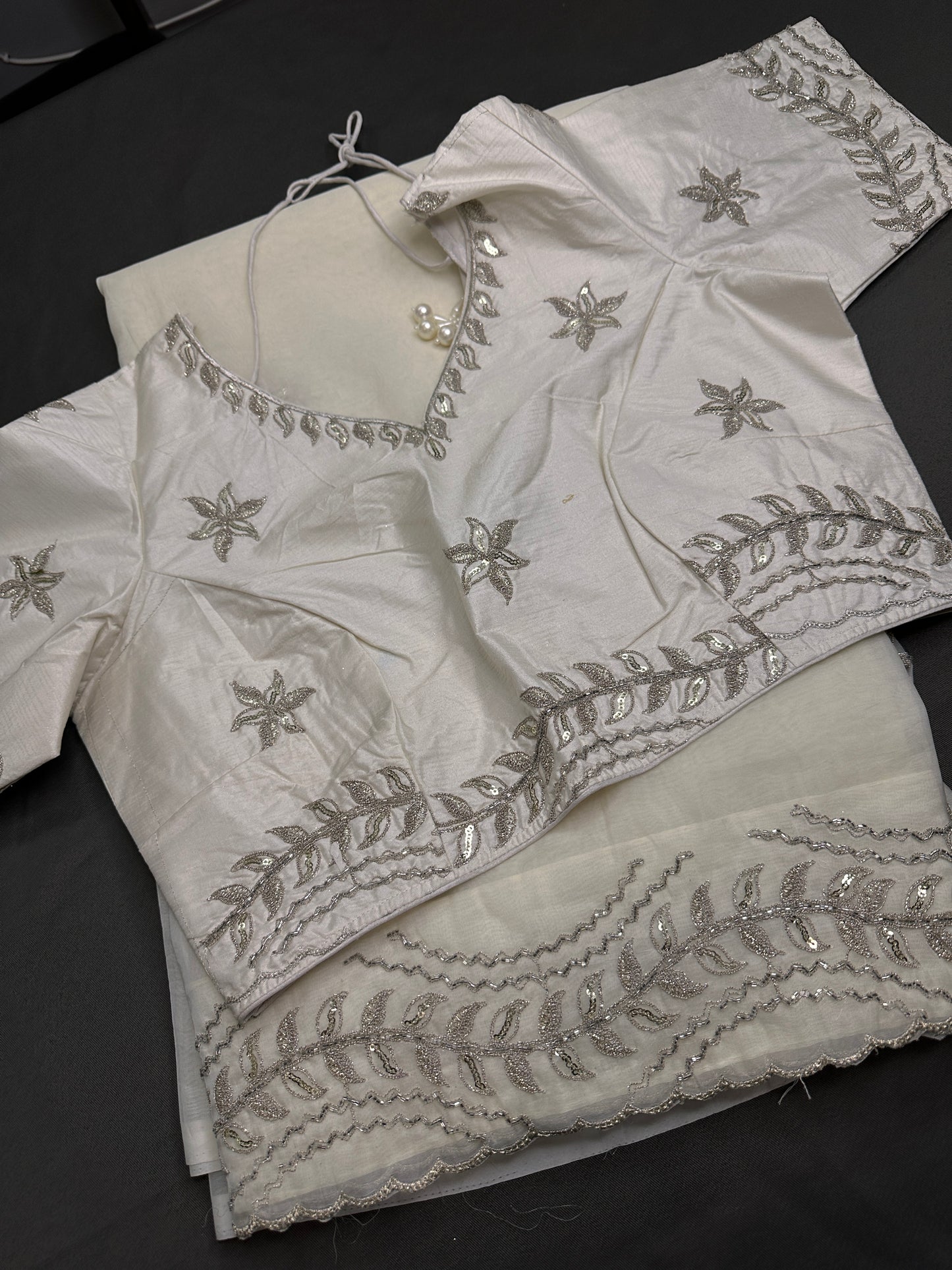 Designer Tissue Organza White Embroidery Saree - 