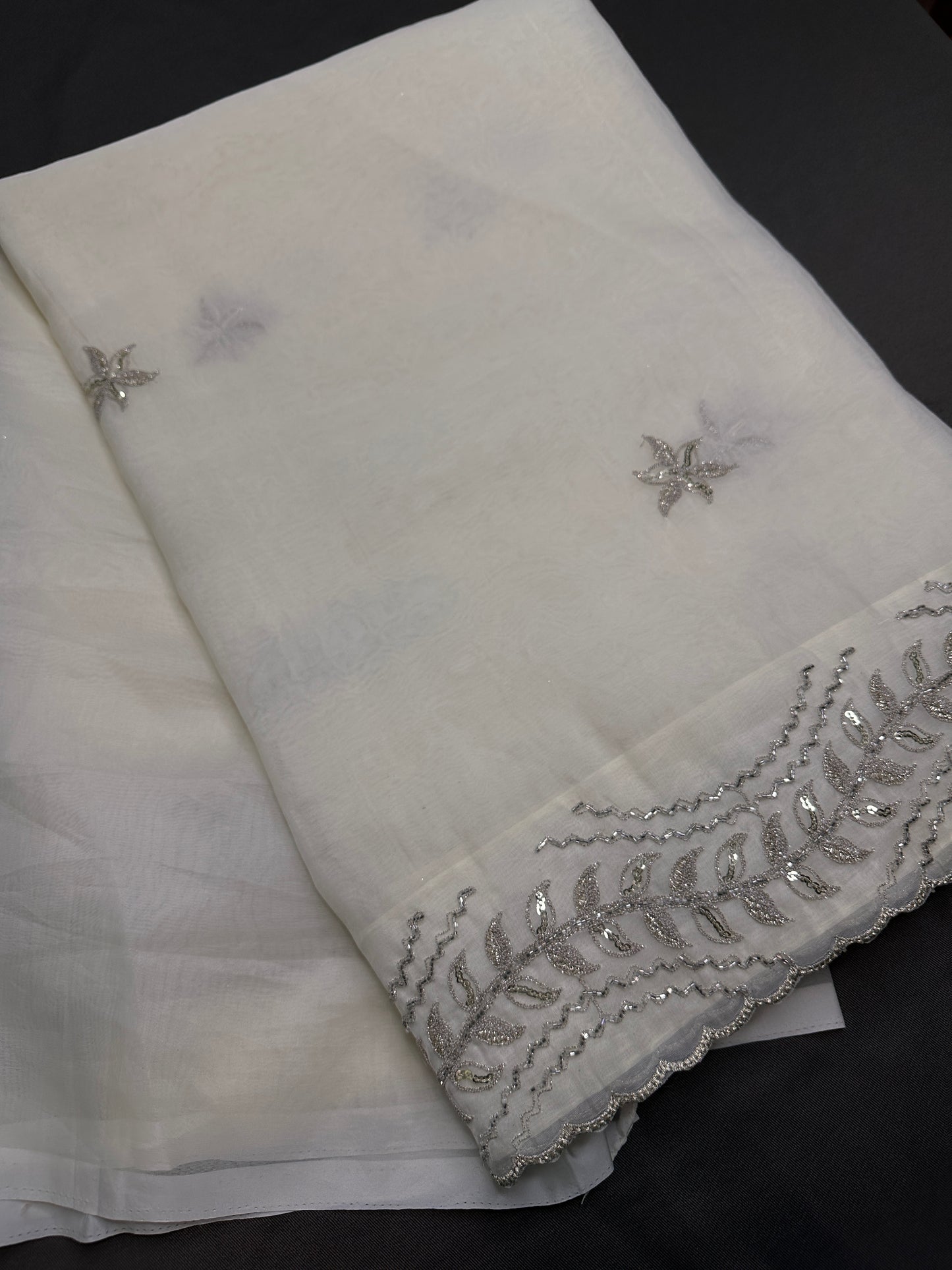 Designer Tissue Organza White Embroidery Saree - 