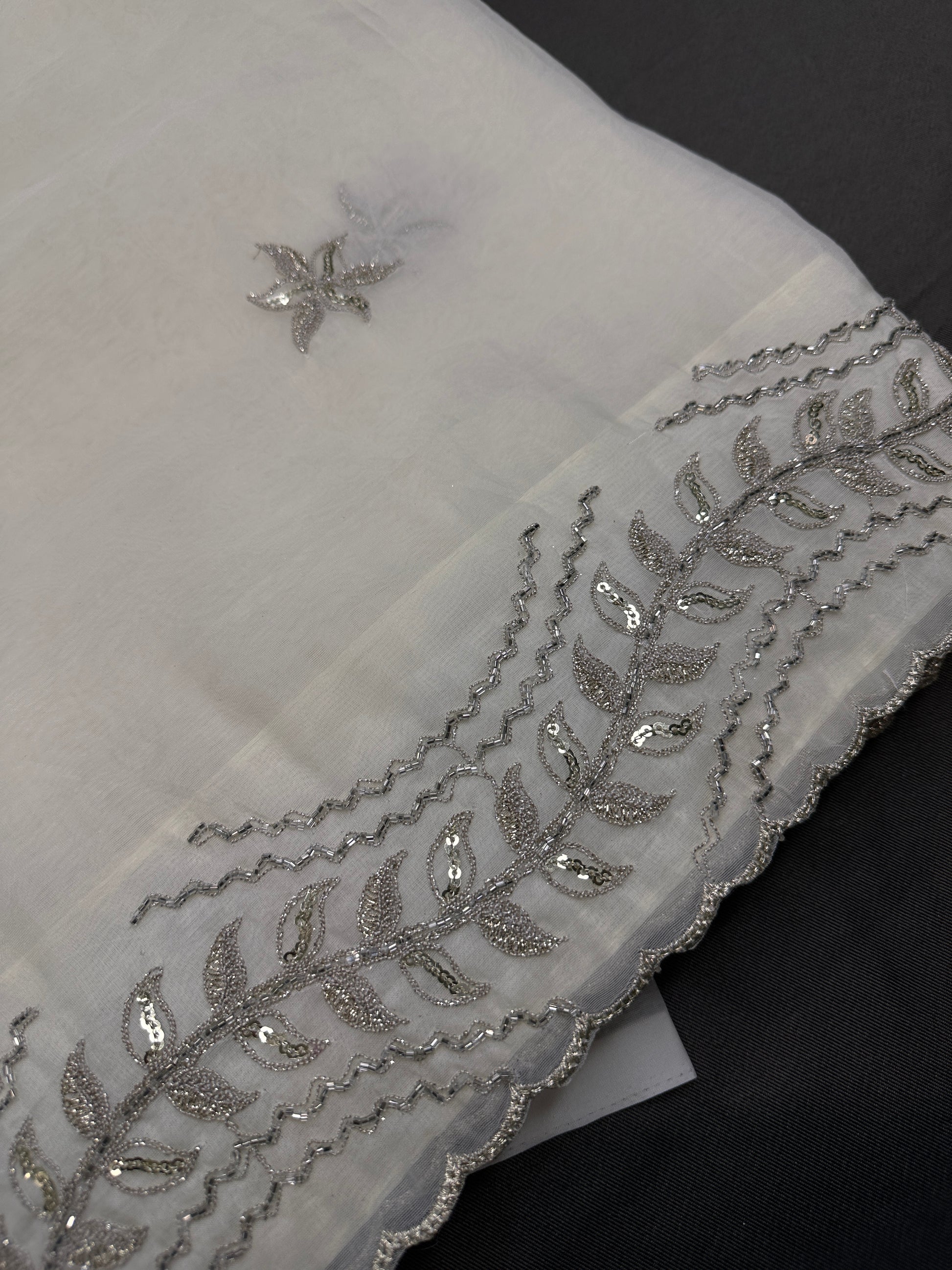 Designer Tissue Organza White Embroidery Saree - 