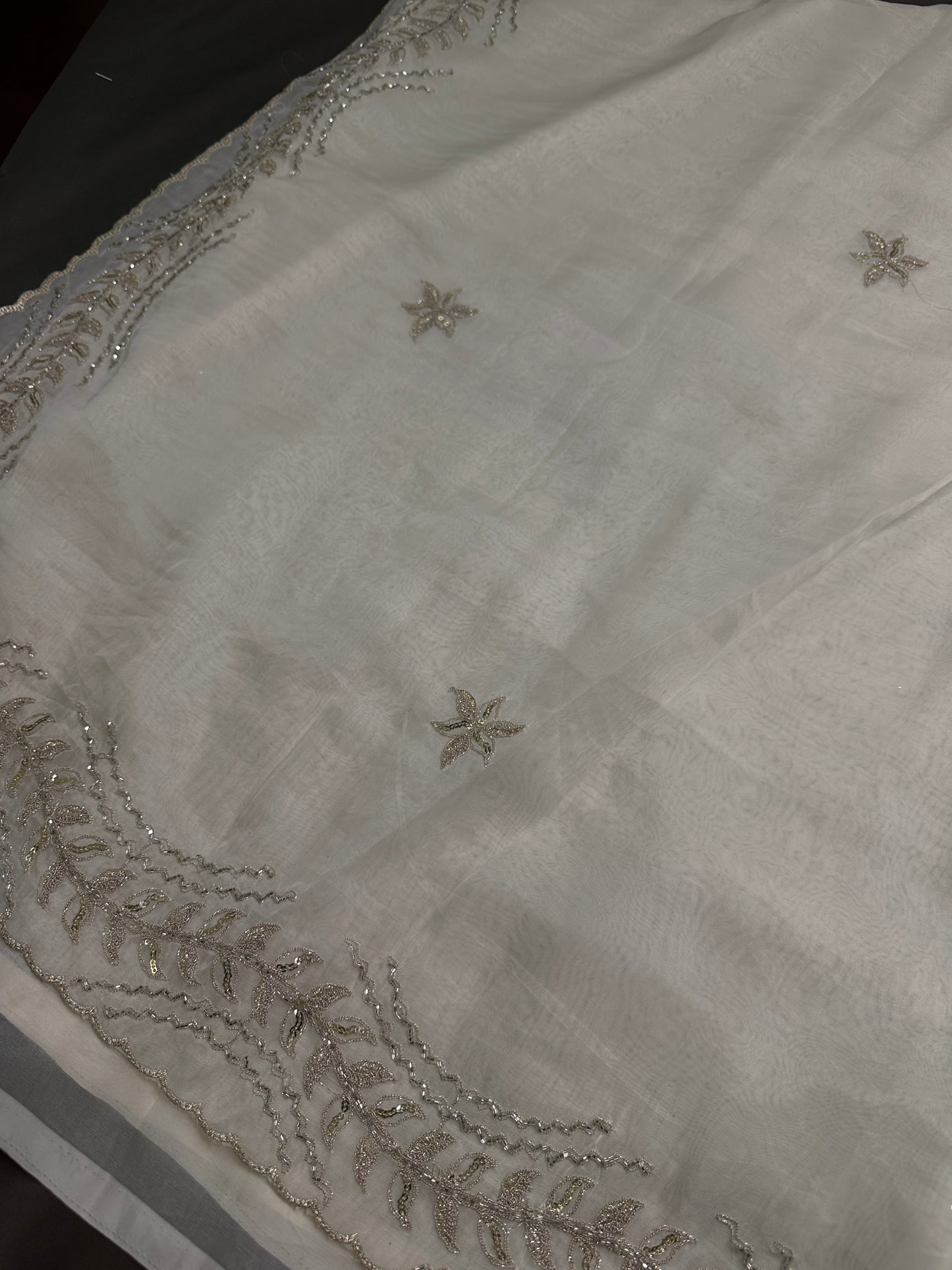 Designer Tissue Organza White Embroidery Saree - 