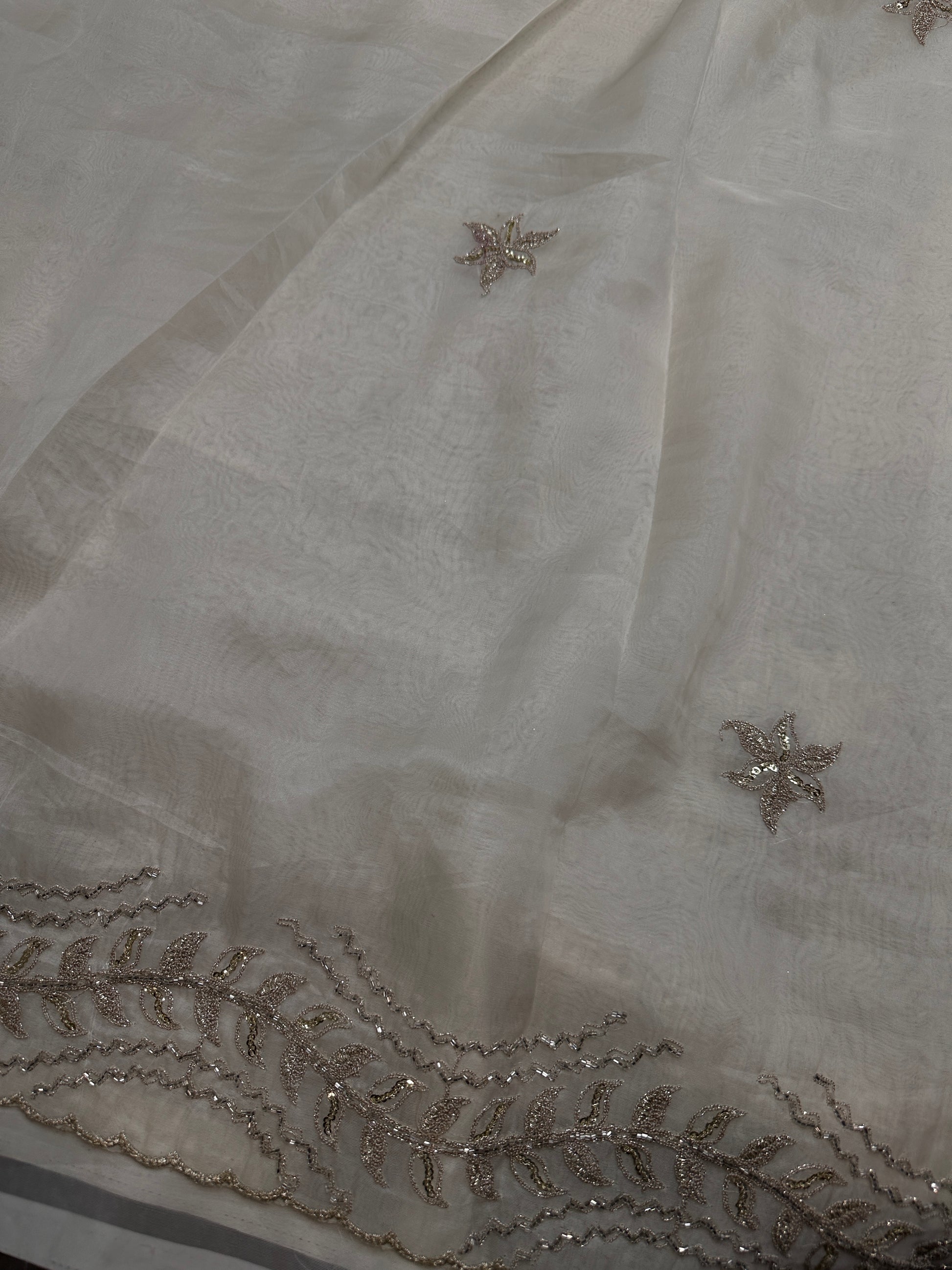 Designer Tissue Organza White Embroidery Saree - 
