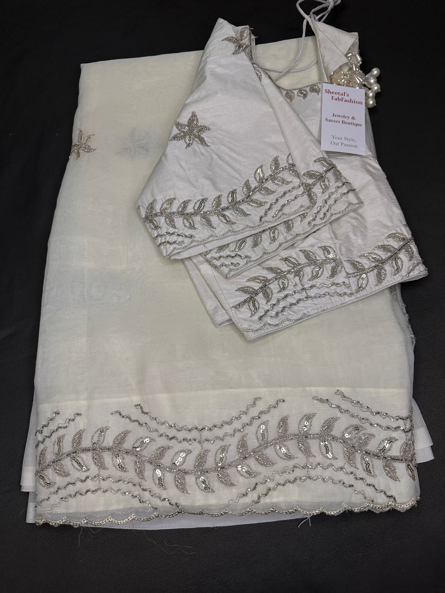 Designer Tissue Organza White Embroidery Saree - 
