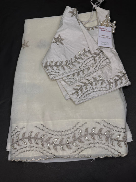 Designer Tissue Organza White Embroidery Saree - 