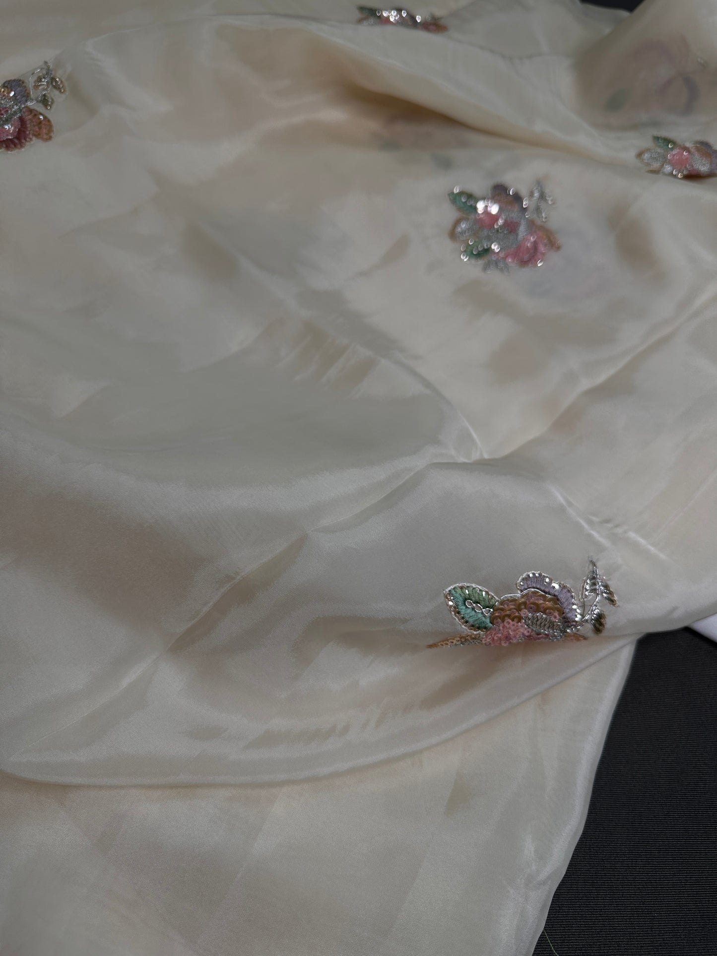 Designer Tissue Organza White Embroidery Sequence Saree - 