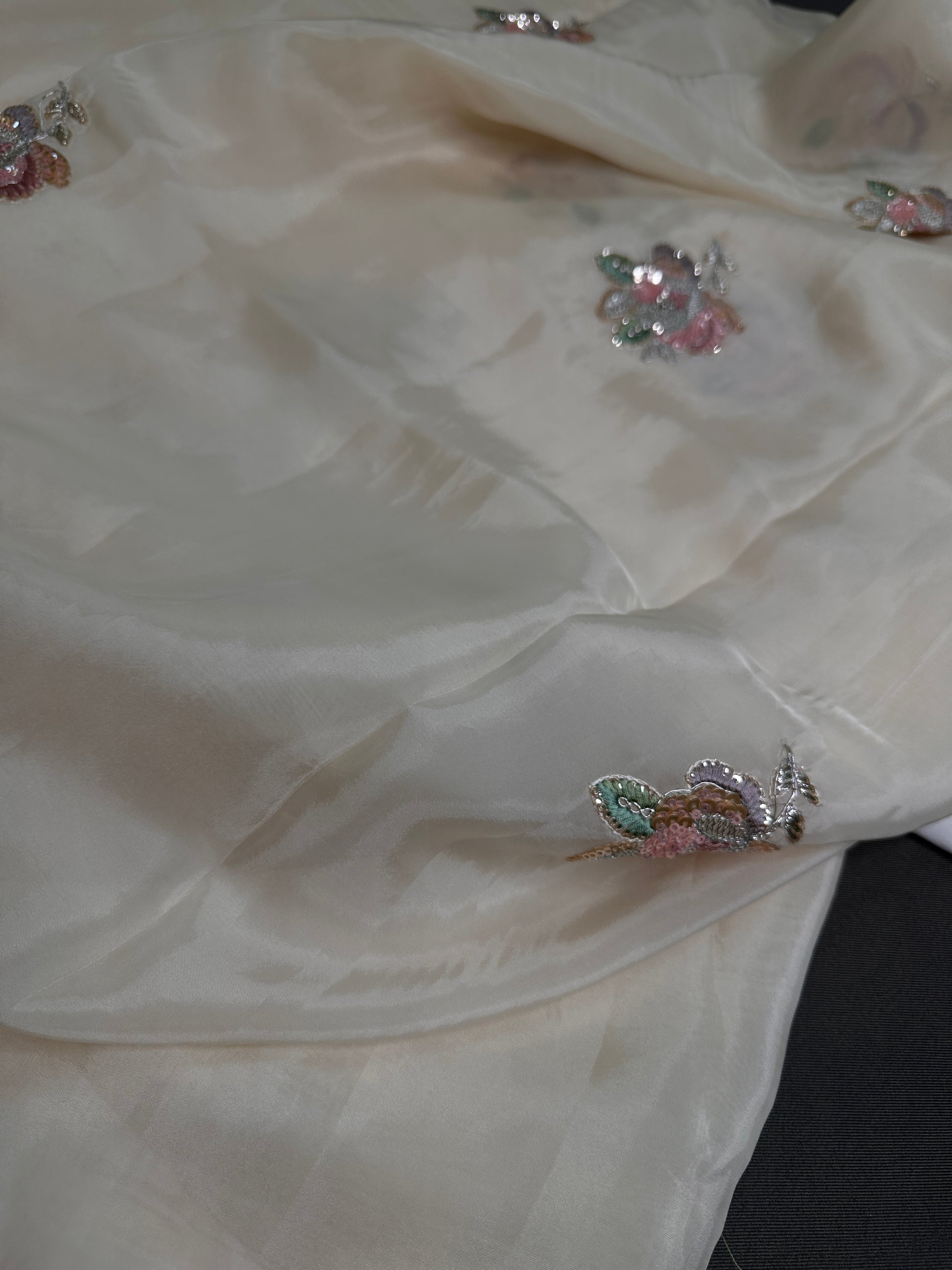 Designer Tissue Organza White Embroidery Sequence Saree - 