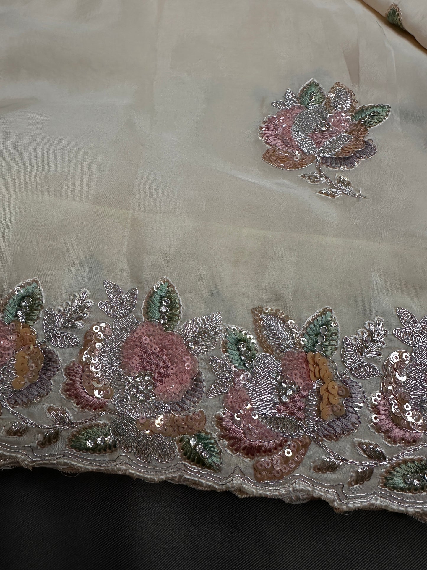 Designer Tissue Organza White Embroidery Sequence Saree - 