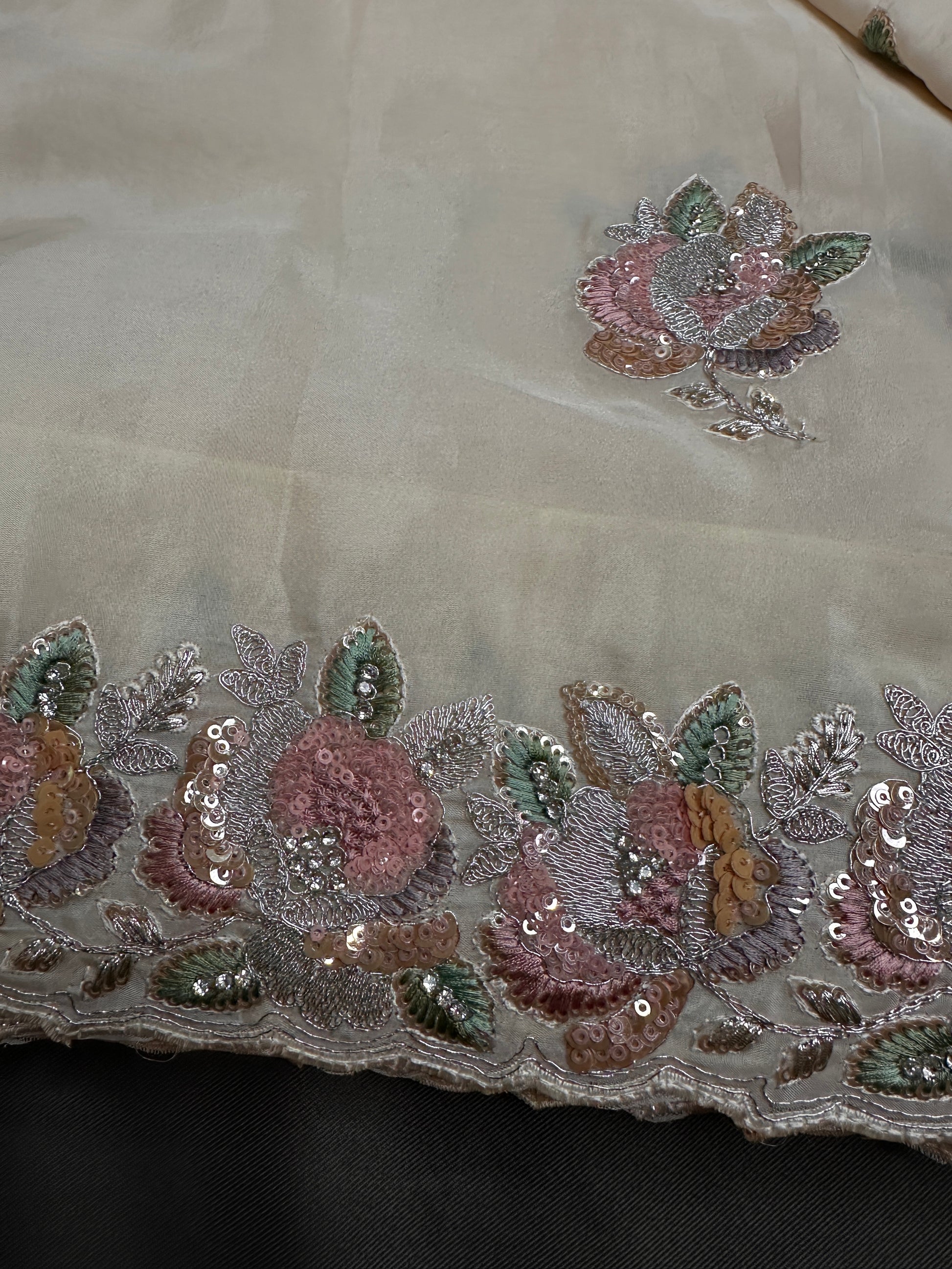 Designer Tissue Organza White Embroidery Sequence Saree - 