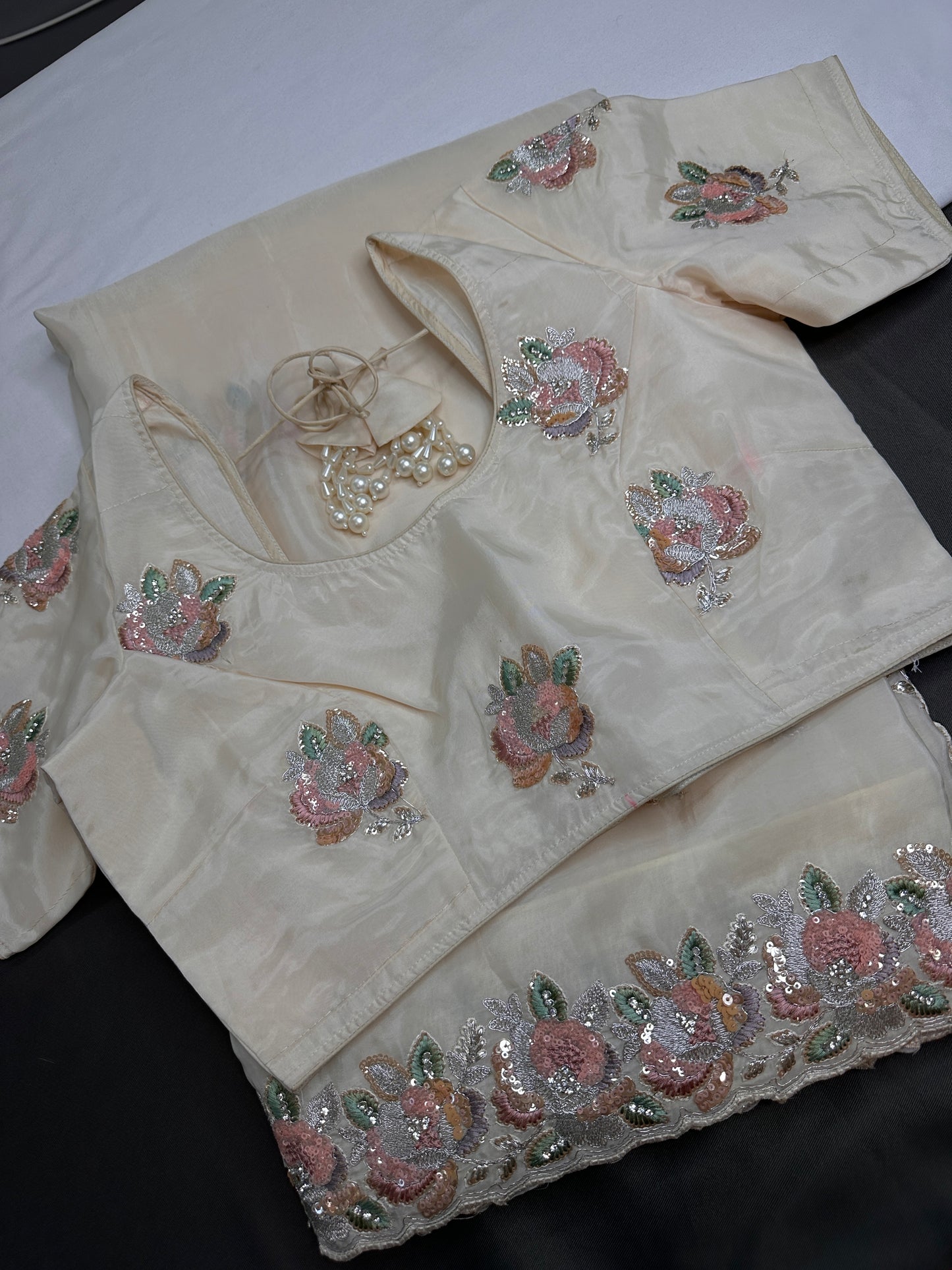 Designer Tissue Organza White Embroidery Sequence Saree - 