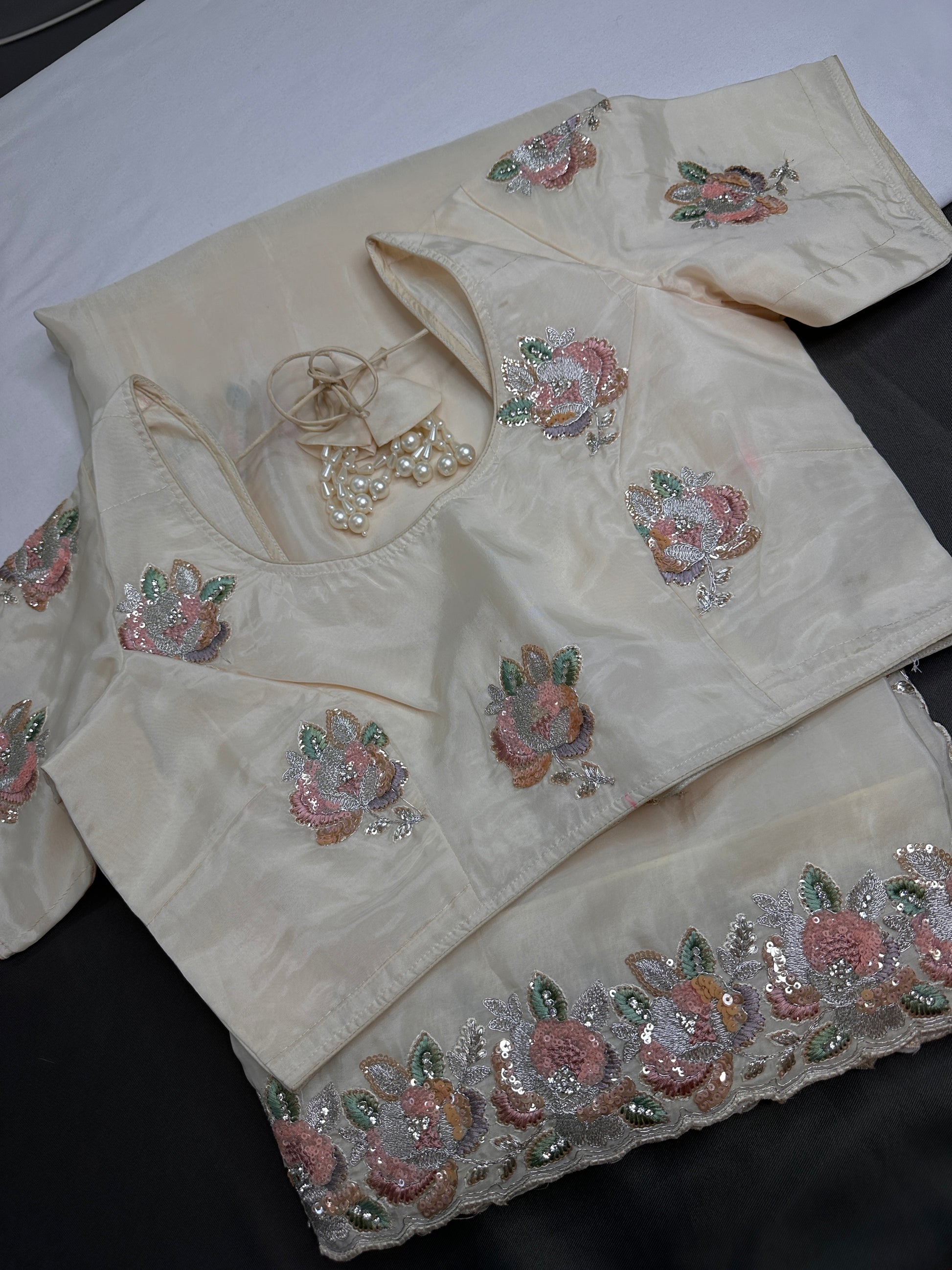 Designer Tissue Organza White Embroidery Sequence Saree - 
