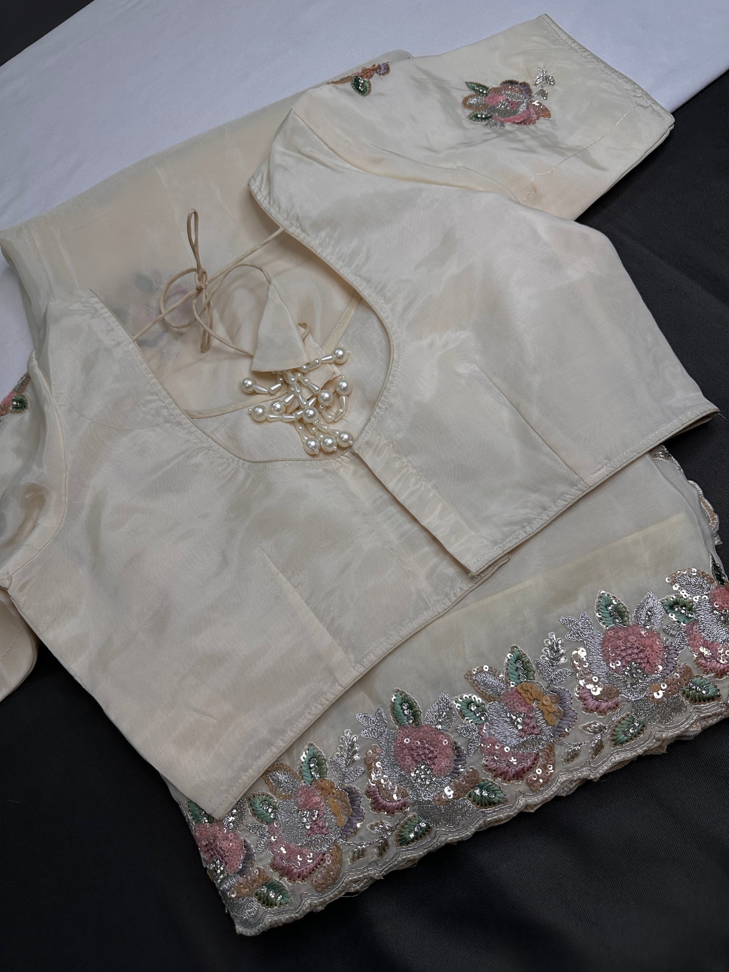 Designer Tissue Organza White Embroidery Sequence Saree - 