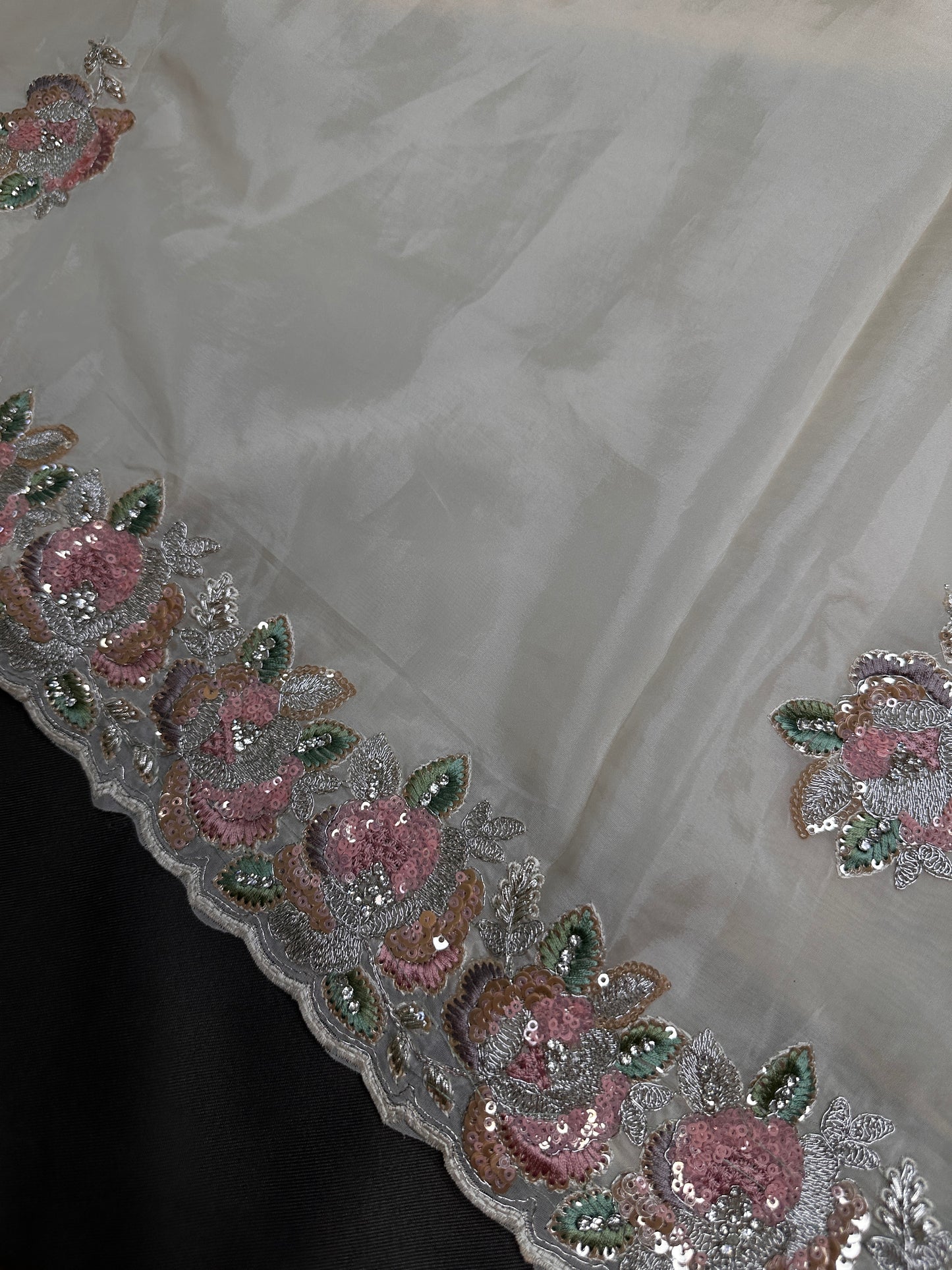 Designer Tissue Organza White Embroidery Sequence Saree - 