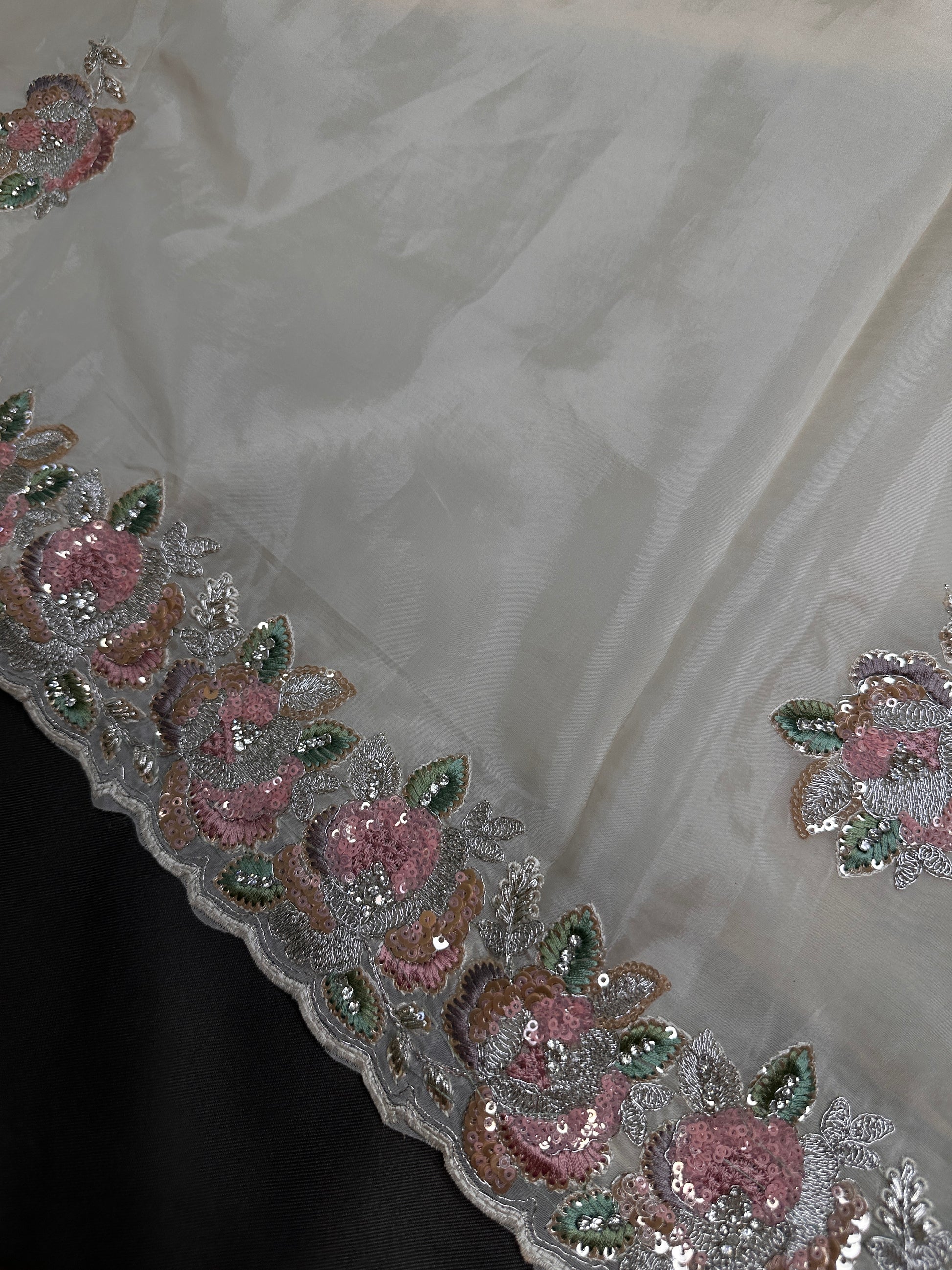Designer Tissue Organza White Embroidery Sequence Saree - 