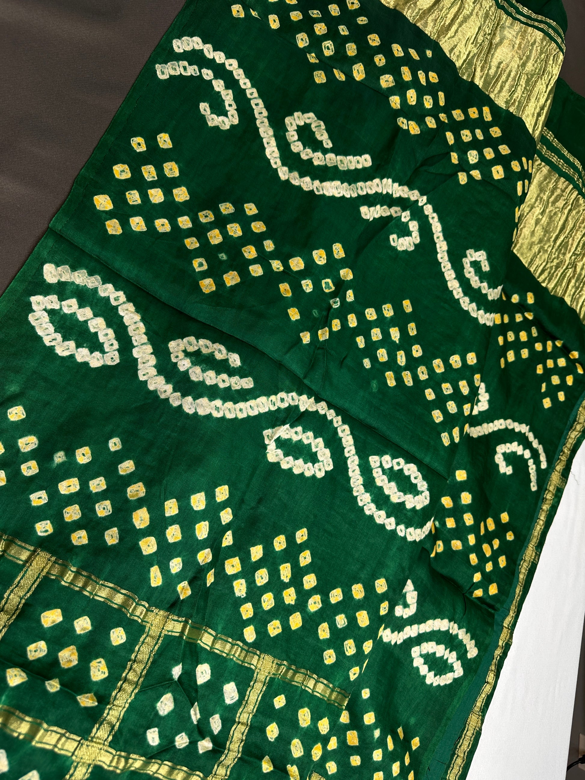 Bandhani Bhandej Green Gharchola Modal Silk Saree - 