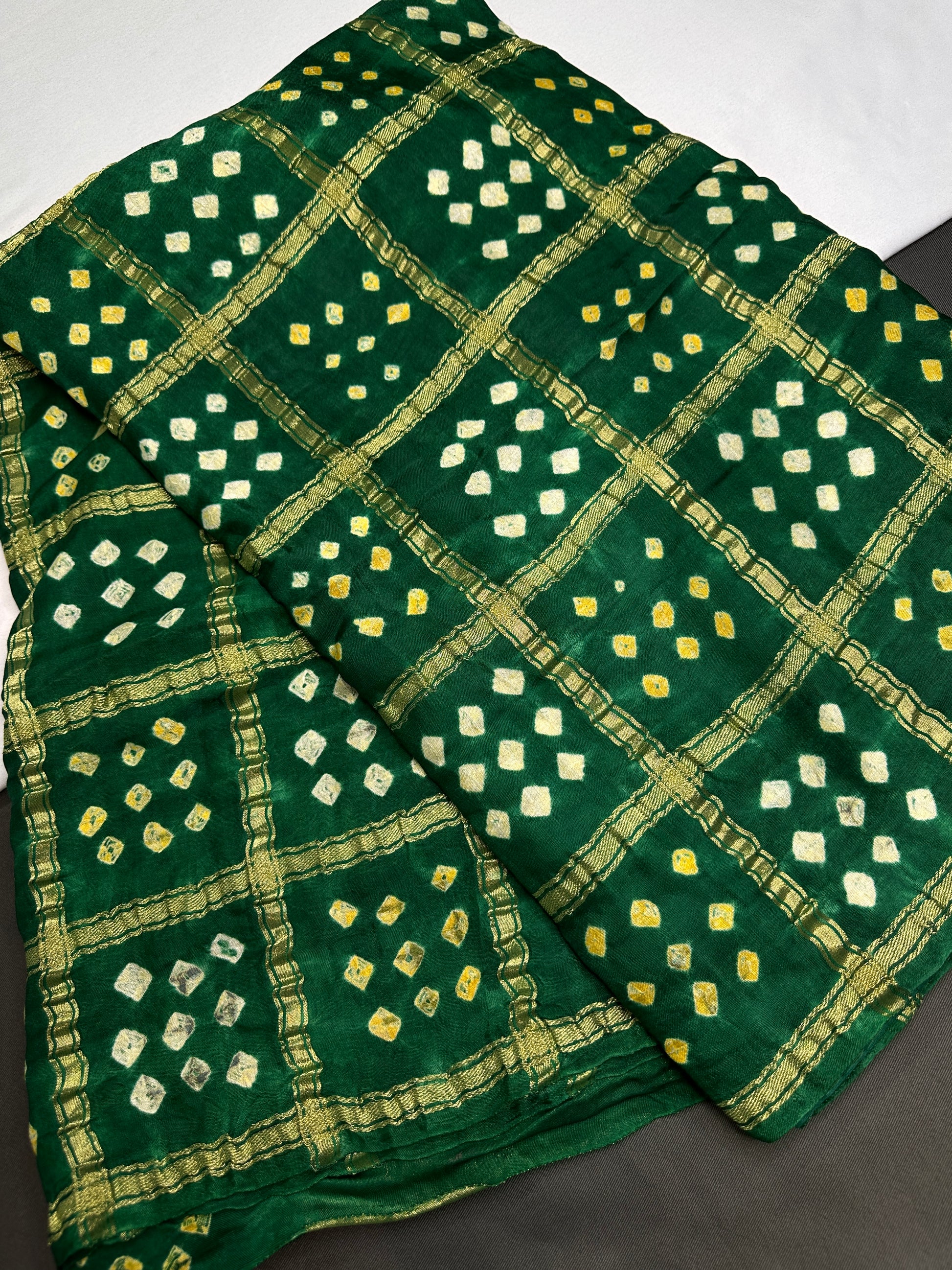 Bandhani Bhandej Green Gharchola Modal Silk Saree - 