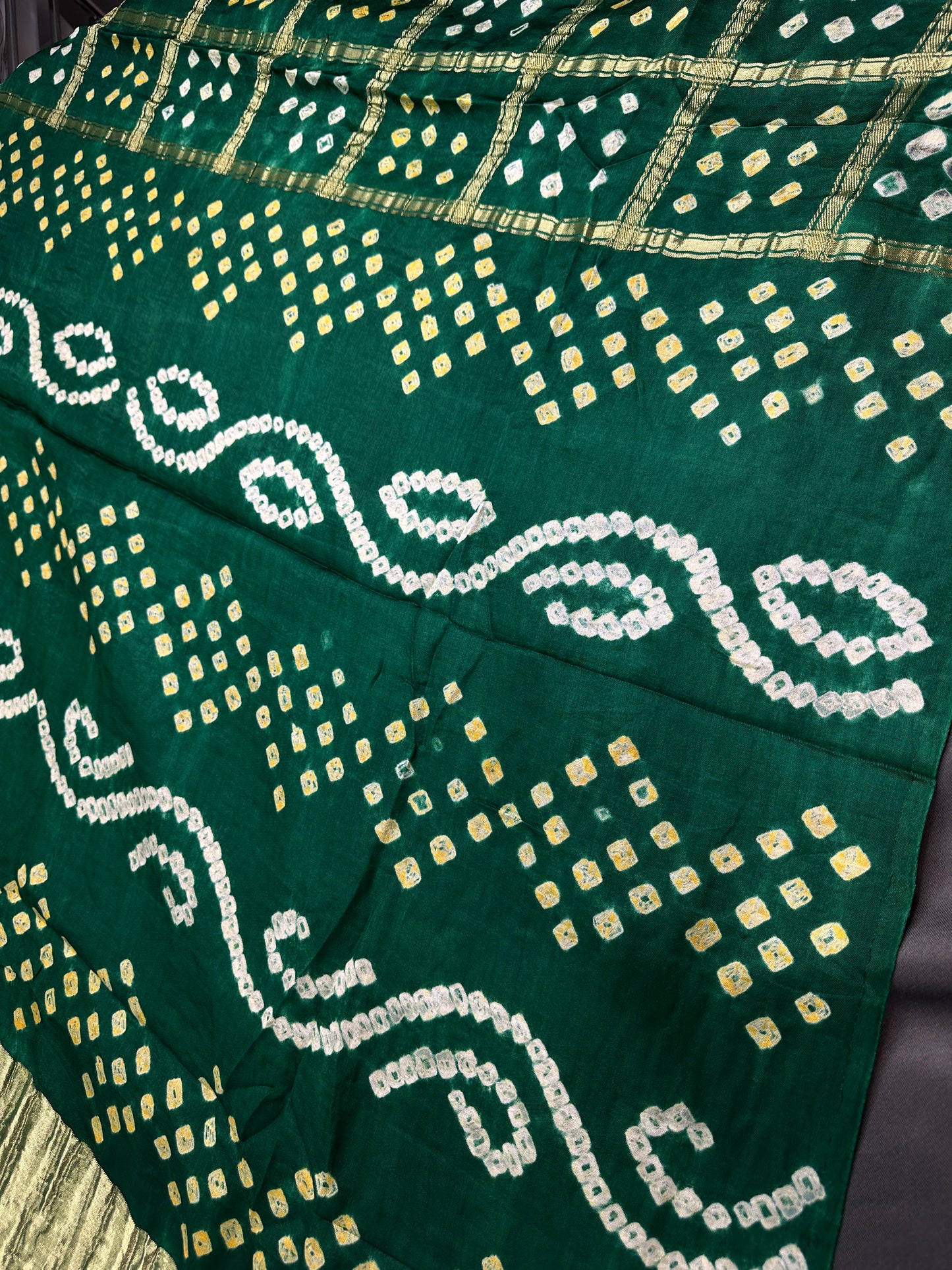 Bandhani Bhandej Green Gharchola Modal Silk Saree - 