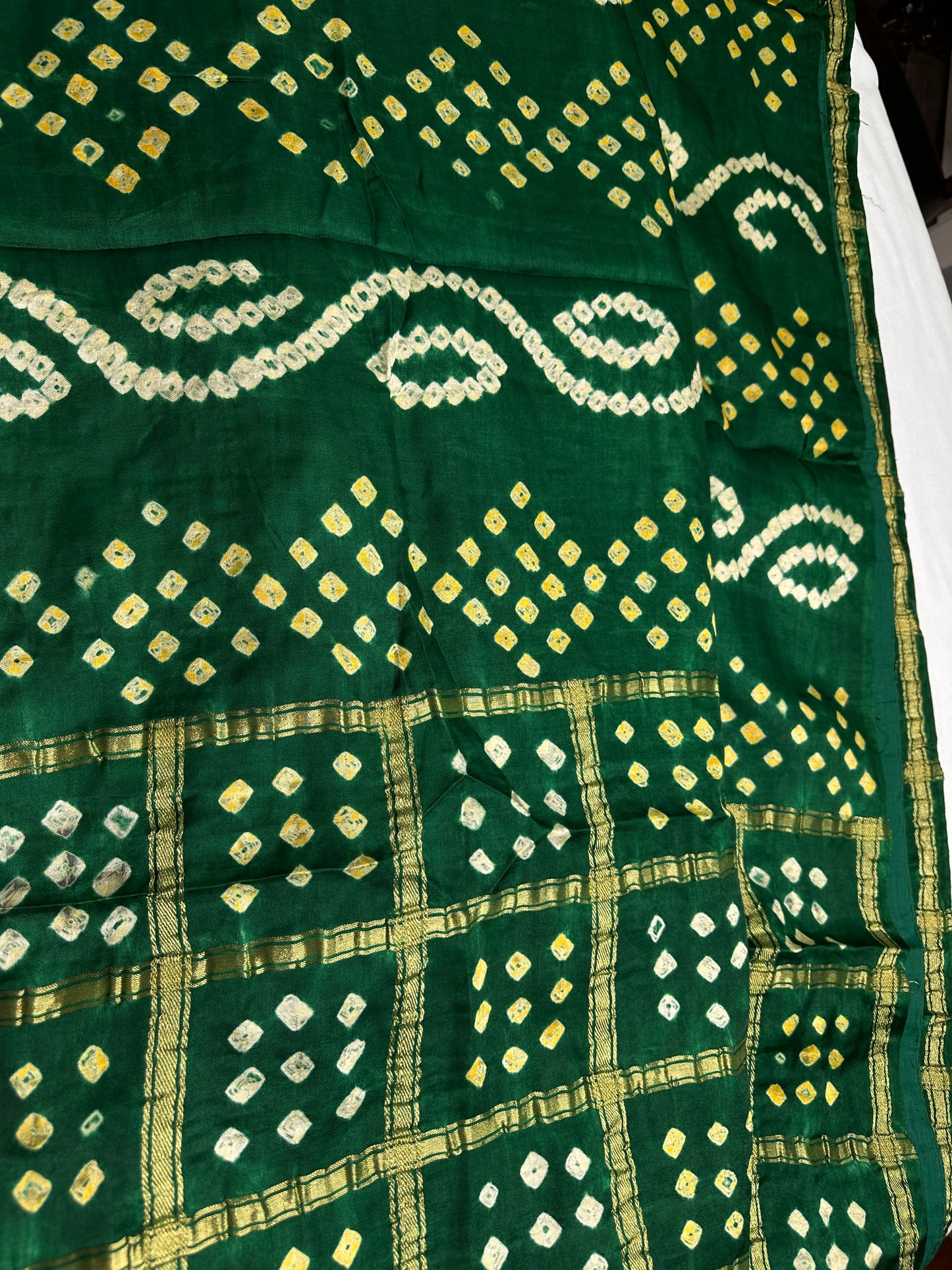 Bandhani Bhandej Green Gharchola Modal Silk Saree - 