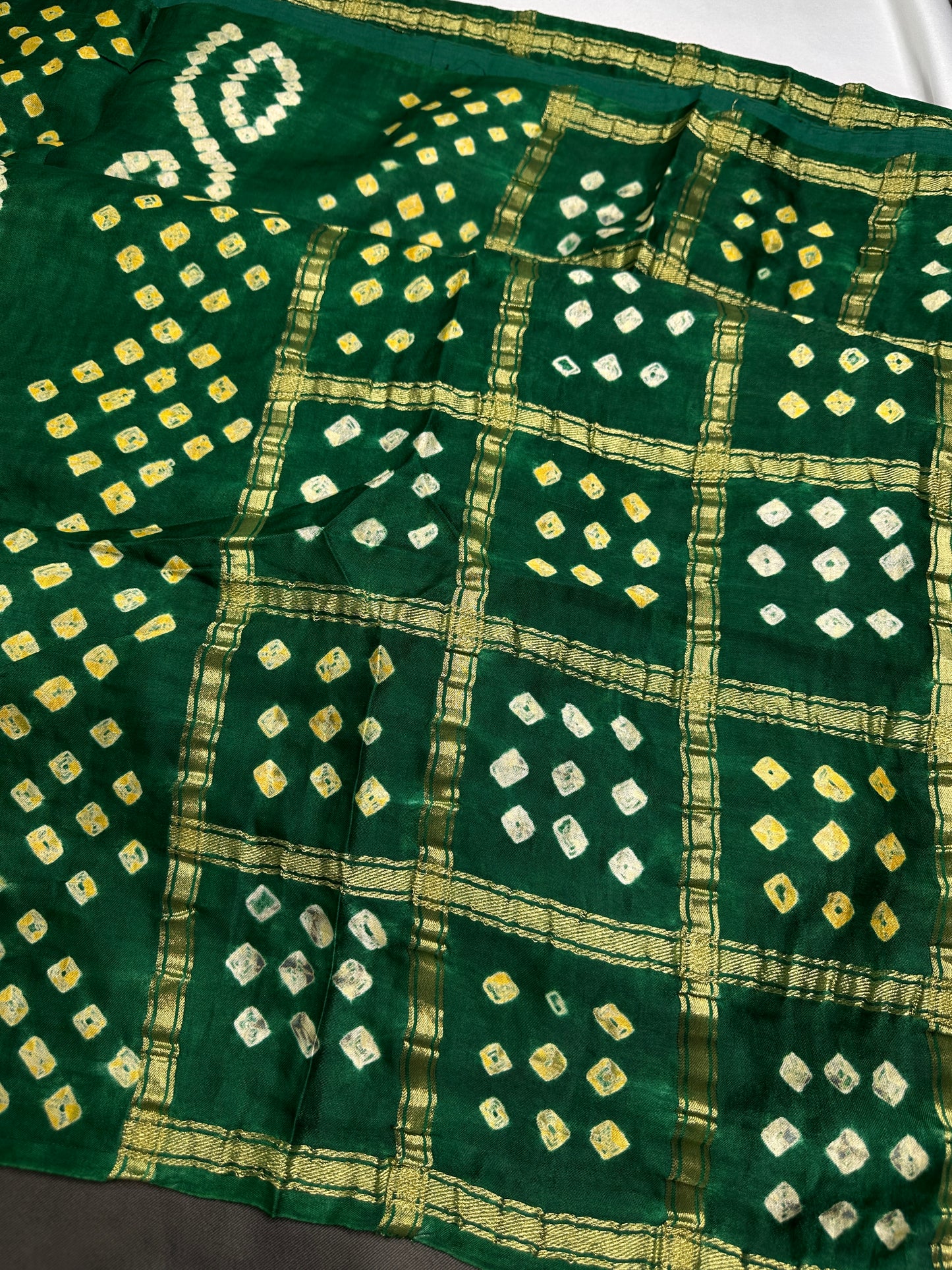 Bandhani Bhandej Green Gharchola Modal Silk Saree - 