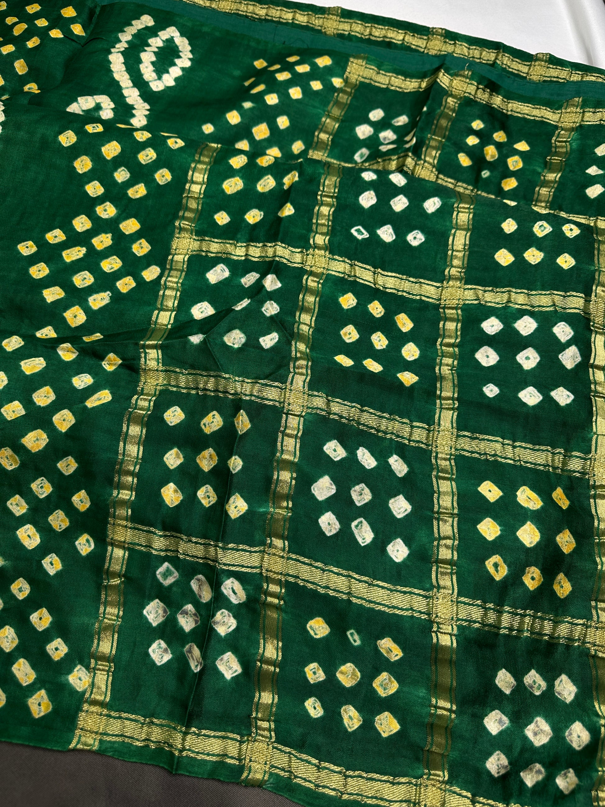 Bandhani Bhandej Green Gharchola Modal Silk Saree - 