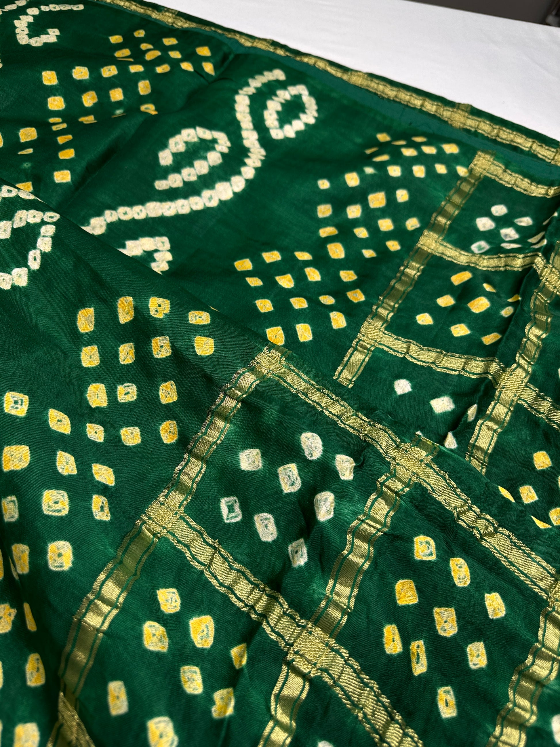 Bandhani Bhandej Green Gharchola Modal Silk Saree - 