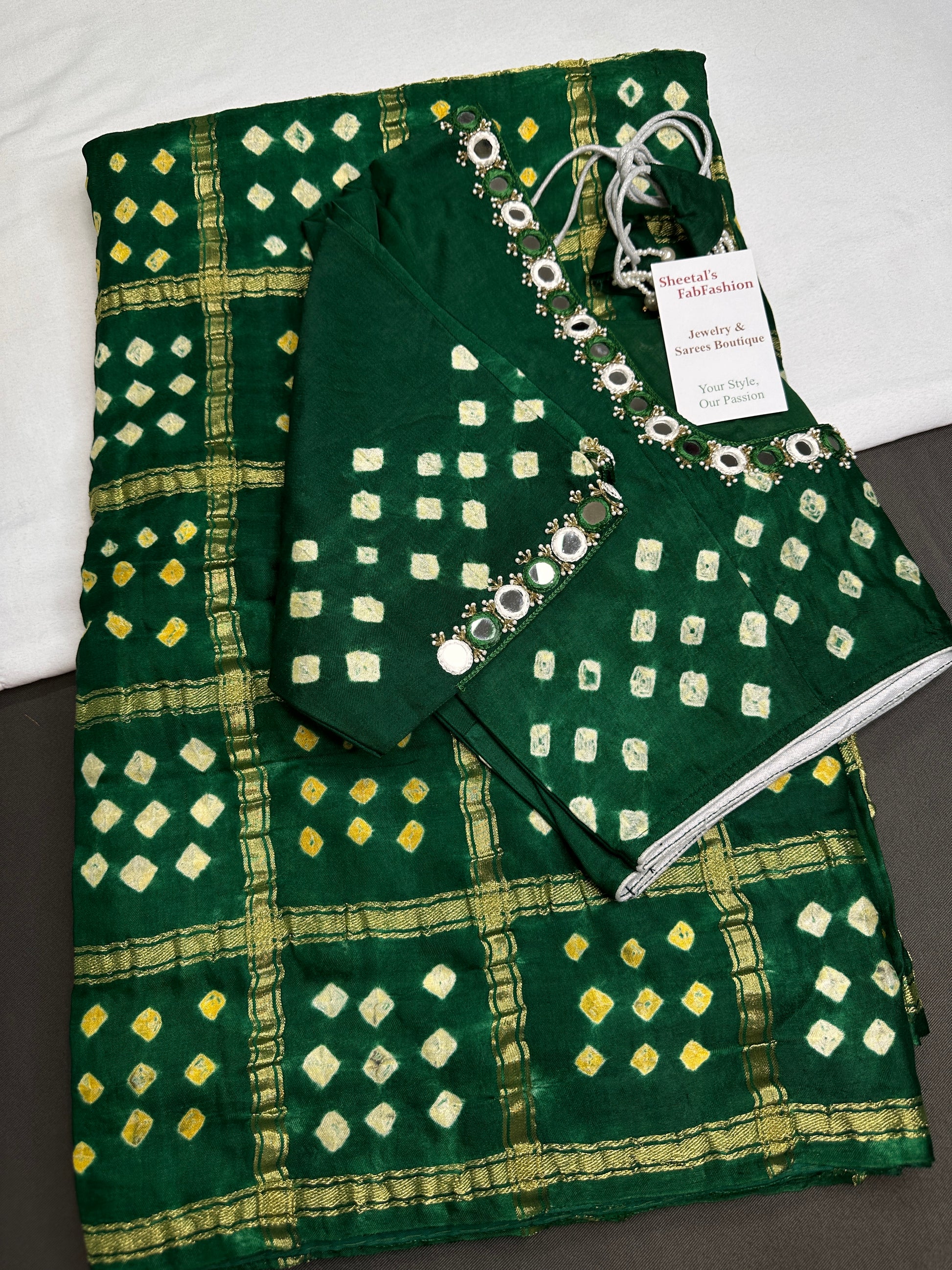 Bandhani Bhandej Green Gharchola Modal Silk Saree - 