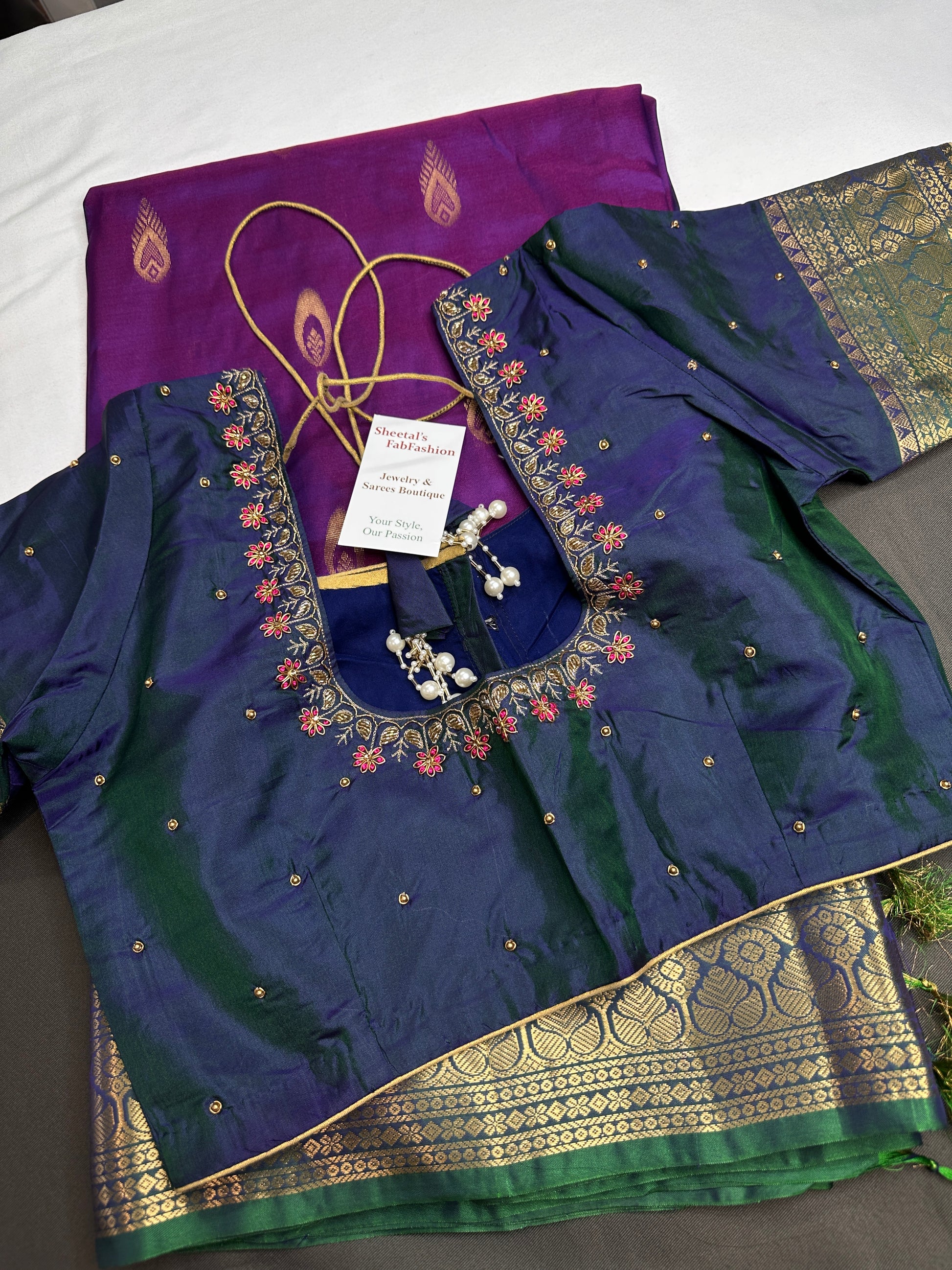 Kanchi Light Weight Semi Silk Purple Green  Saree - 