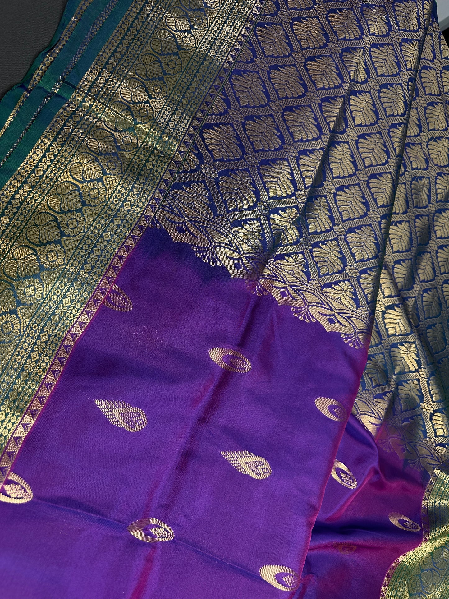 Kanchi Light Weight Semi Silk Purple Green  Saree - 