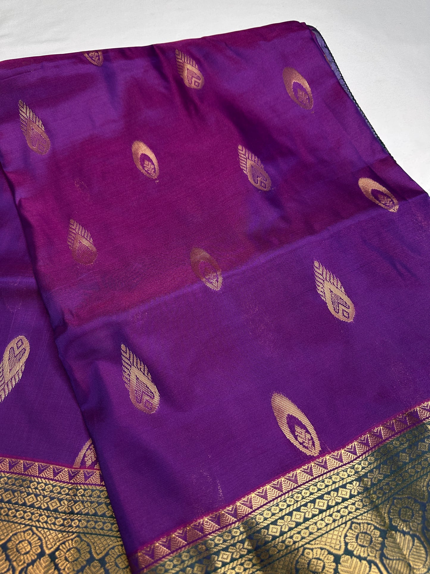 Kanchi Light Weight Semi Silk Purple Green  Saree - 