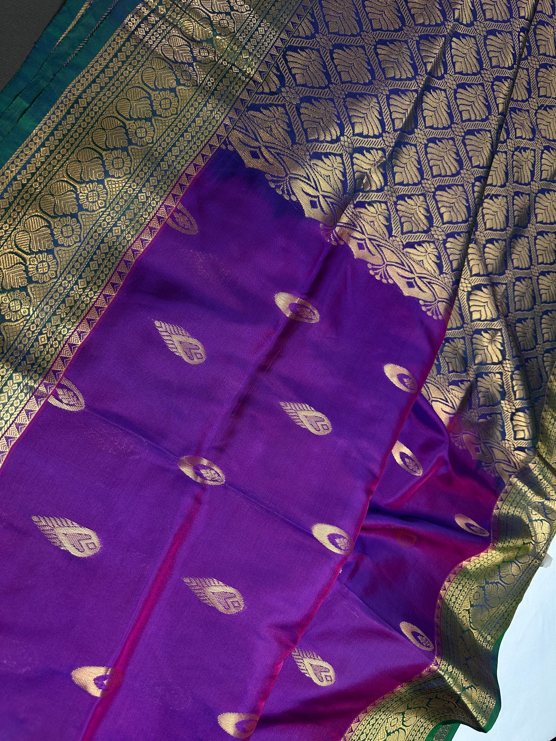 Kanchi Light Weight Semi Silk Purple Green  Saree - 