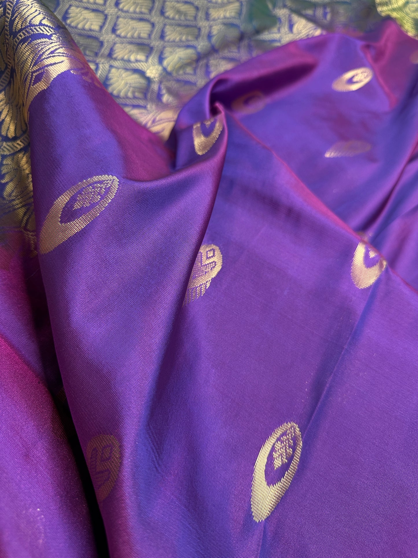 Kanchi Light Weight Semi Silk Purple Green  Saree - 