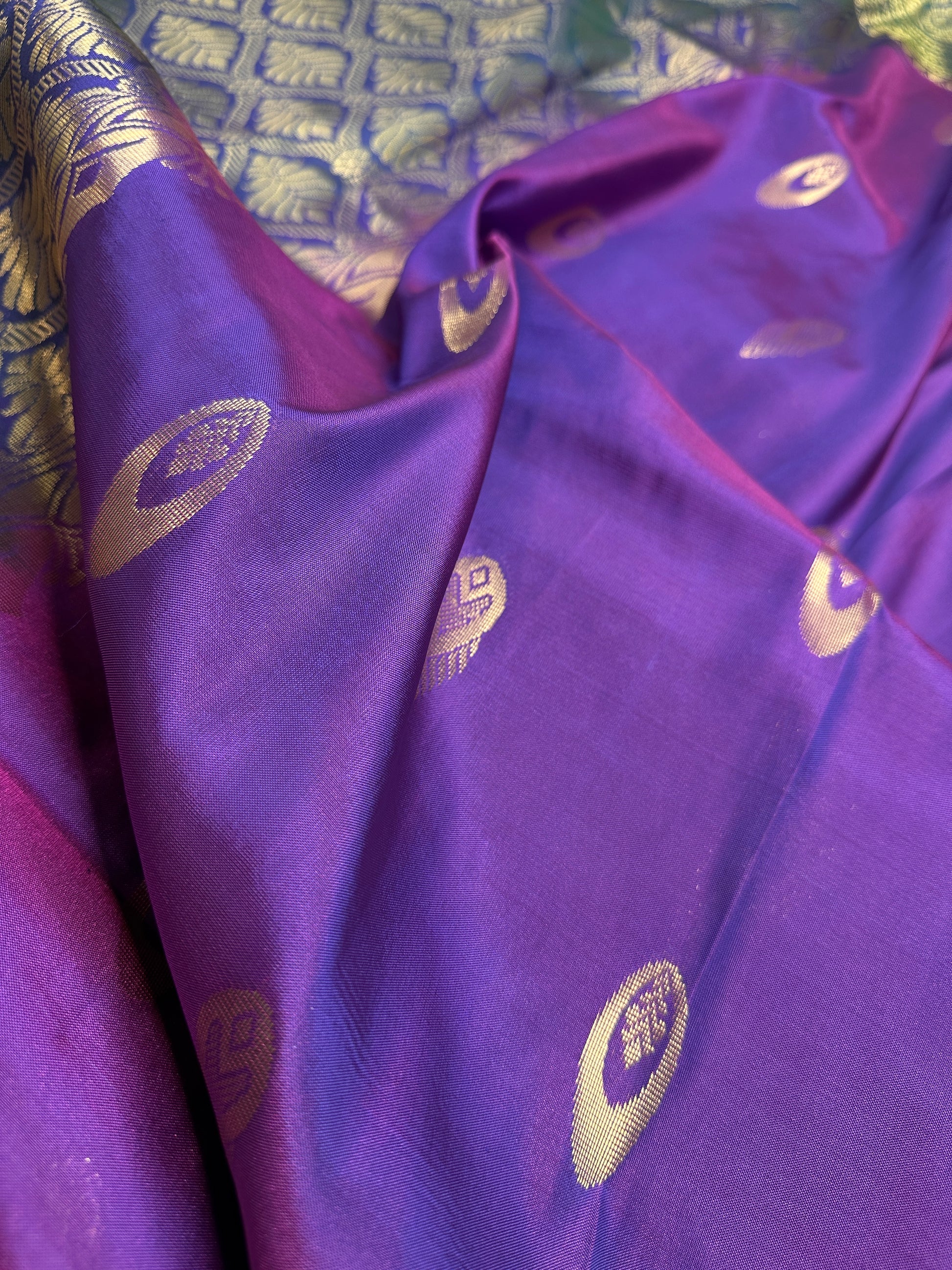 Kanchi Light Weight Semi Silk Purple Green  Saree - 