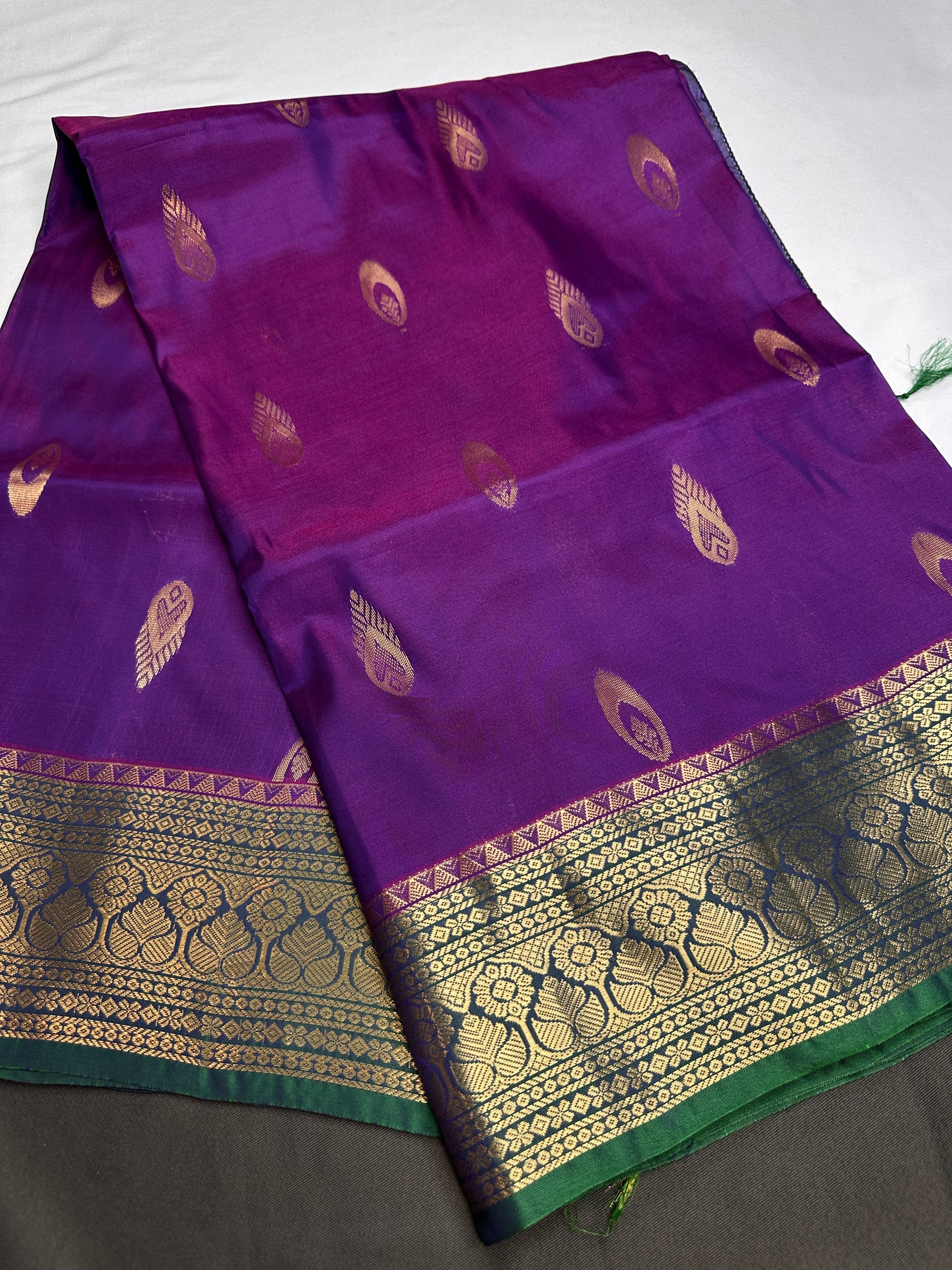 Kanchi Light Weight Semi Silk Purple Green  Saree - 